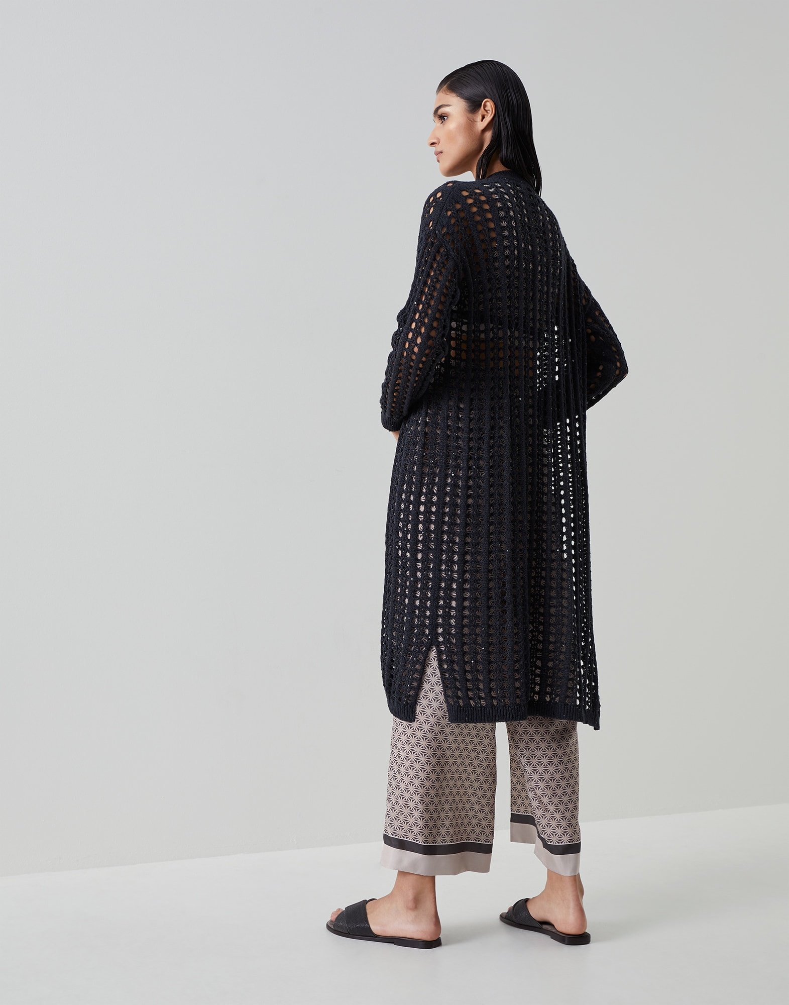 Dazzling net long cardigan in cotton, linen and silk - 2