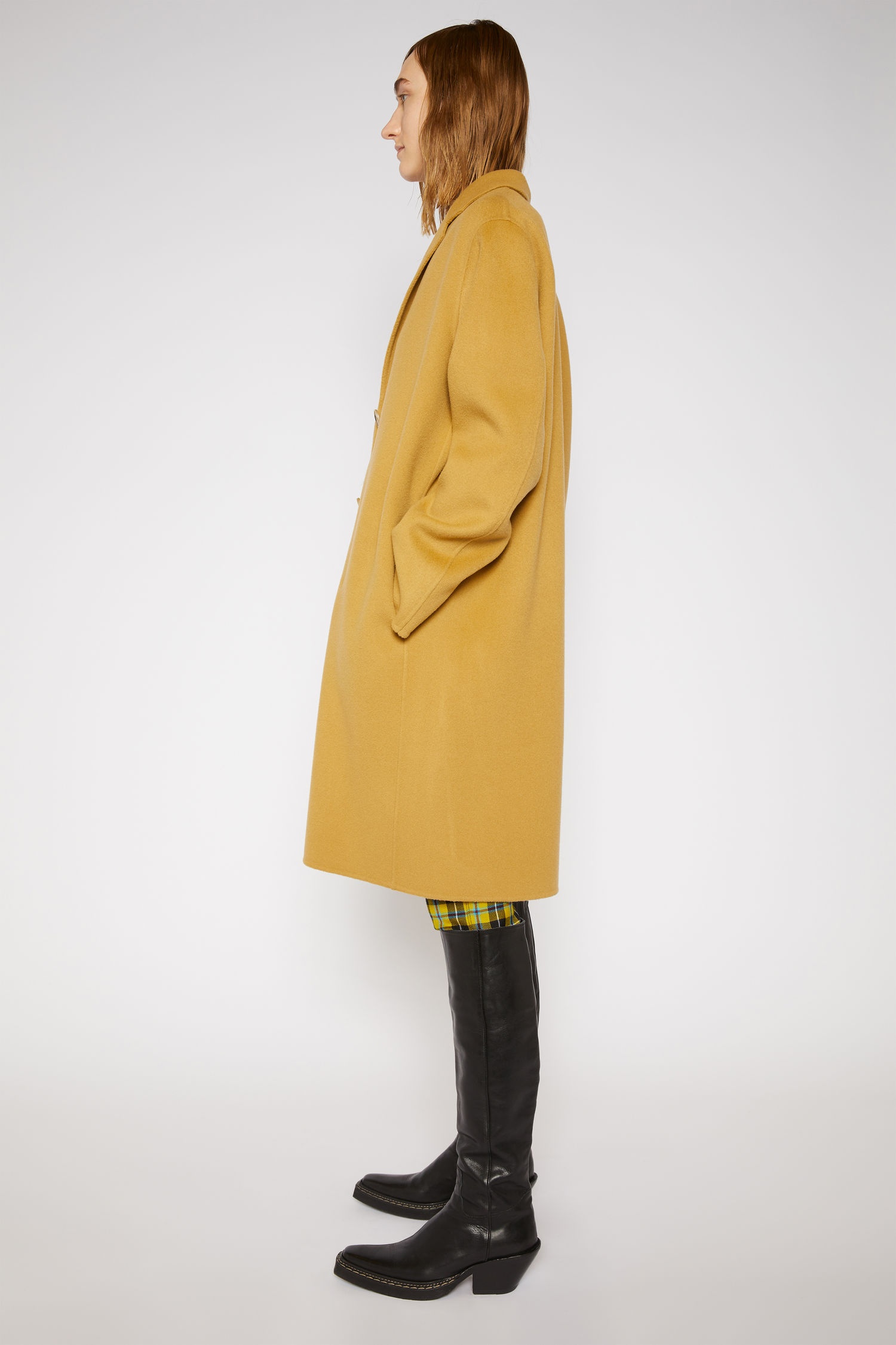 Single-breasted wool coat straw yellow - 3
