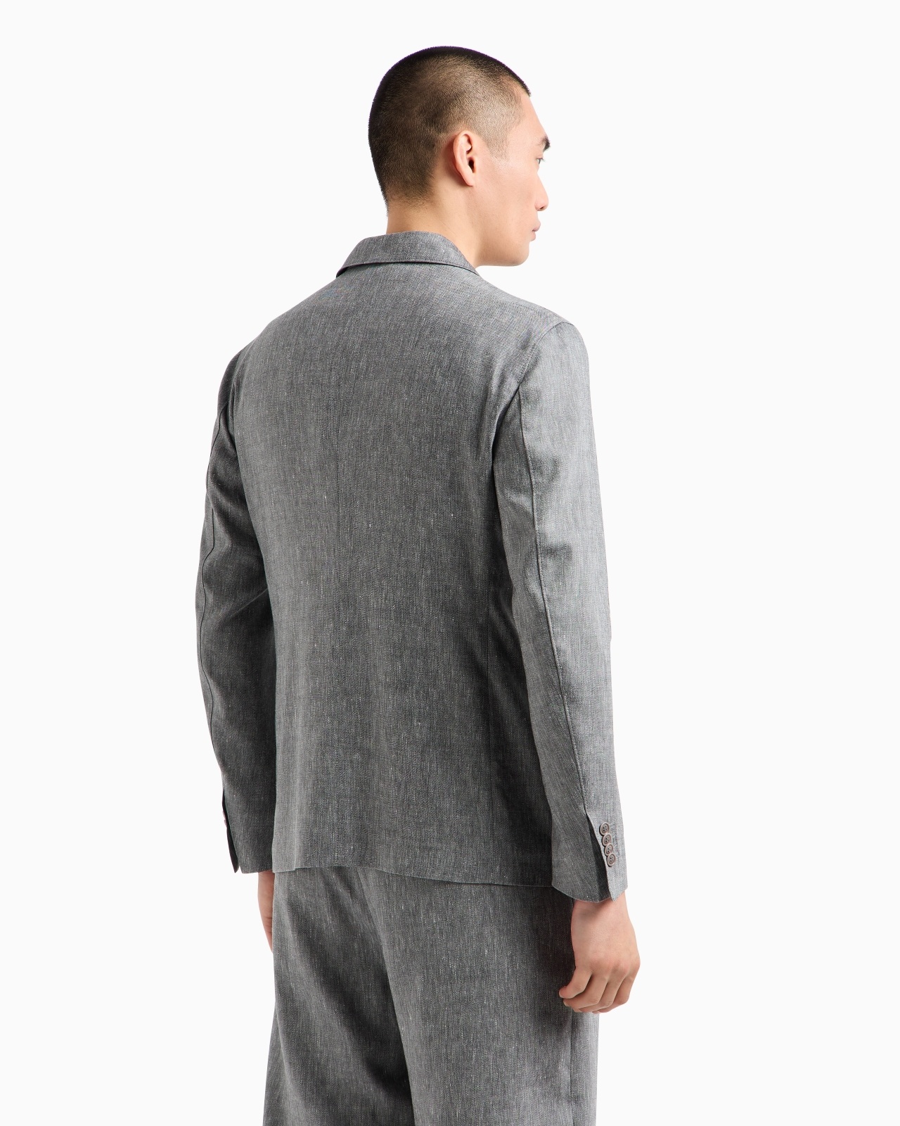 UPTON LINE SINGLE-BREASTED JACKET IN DENIM-EFFECT LINEN AND WOOL - 3