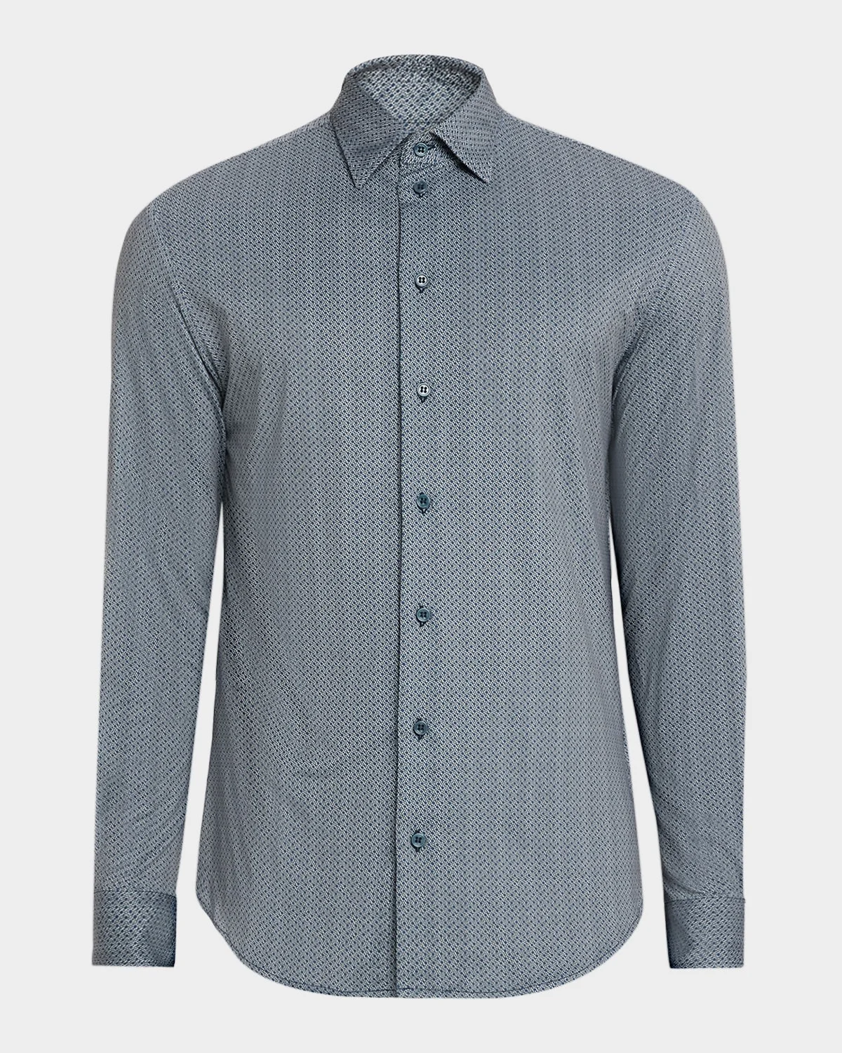Men's Polyester Stretch Micro-Geometric Sport Shirt - 1
