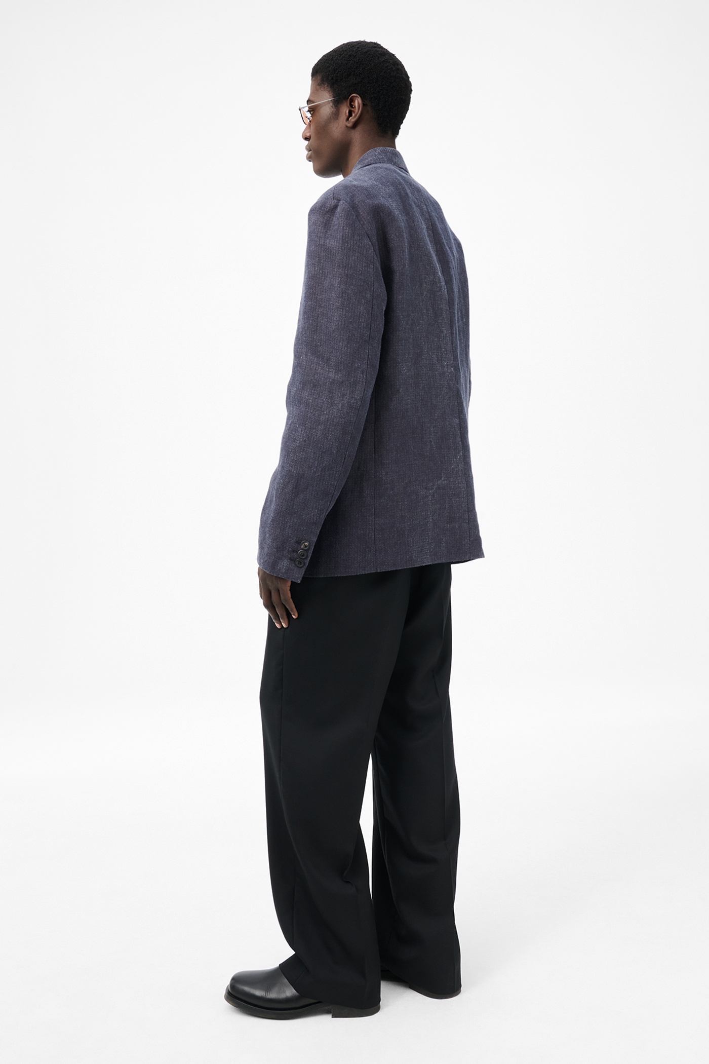 Unconstructed Shinjuku Blazer Charcoal Bourdeaux Flow Weave - 4