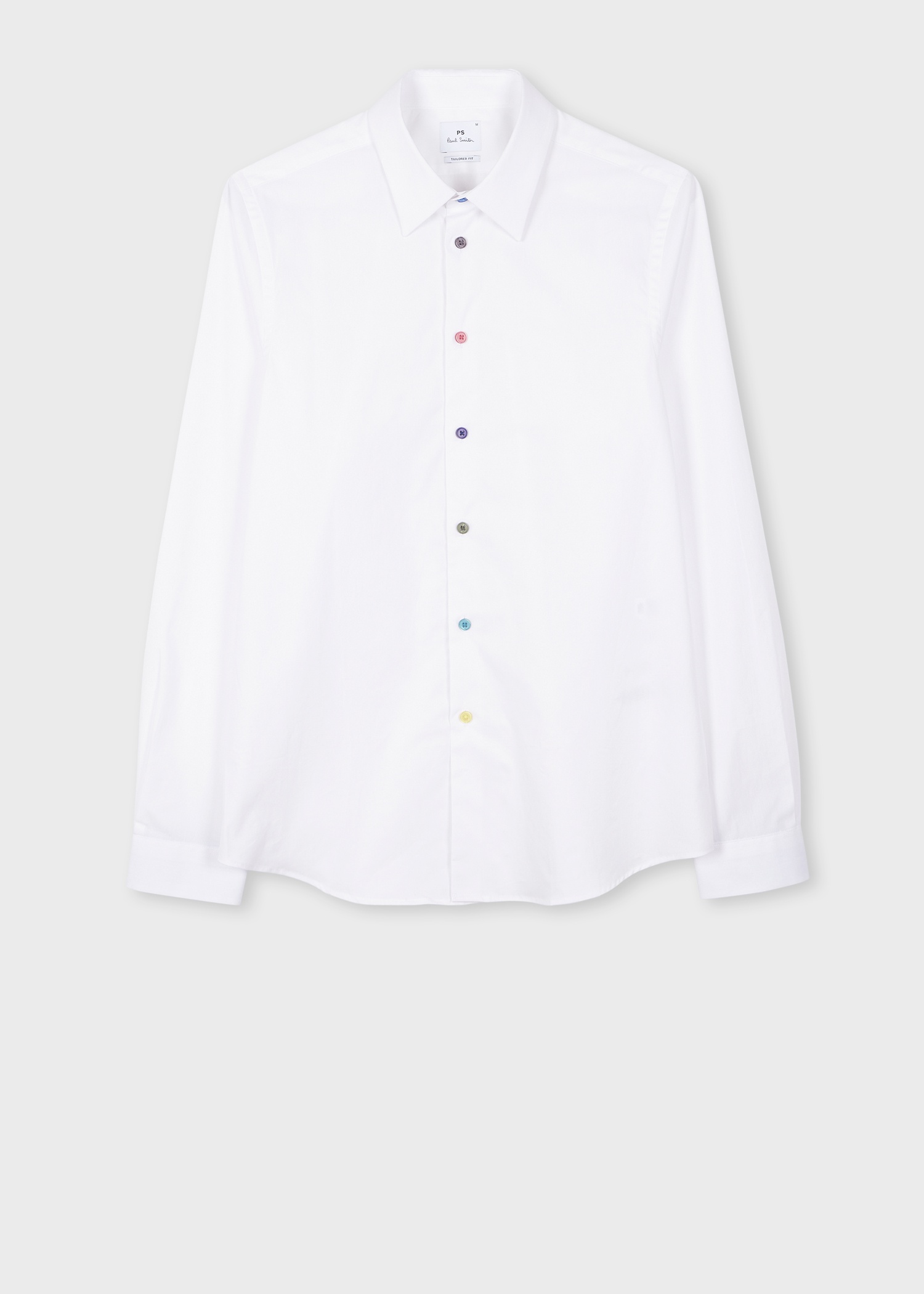 Tailored-Fit White Stretch-Cotton Shirt With Multicolour Buttons - 1
