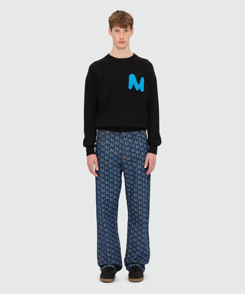 MSGM Blue laser-cut denim trousers with "TheMwave" motif outlook
