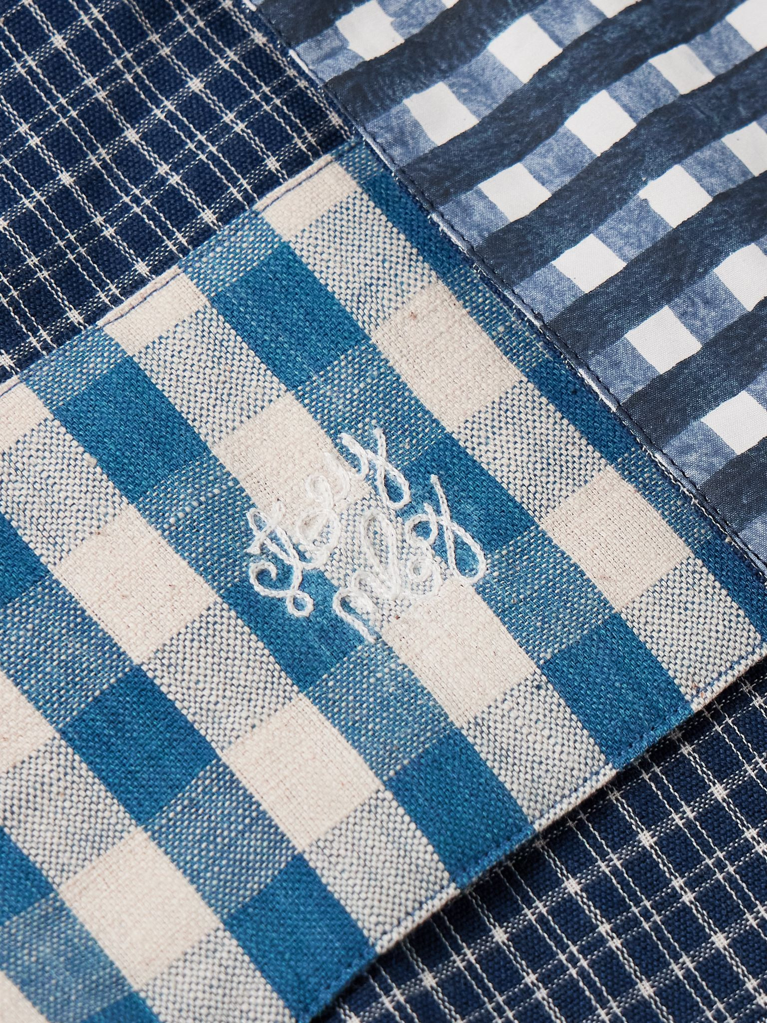 PA Camp-Collar Patchwork Checked Organic Cotton Shirt Blue - 4