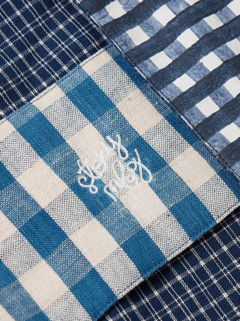 PA Camp-Collar Patchwork Checked Organic Cotton Shirt Blue 4