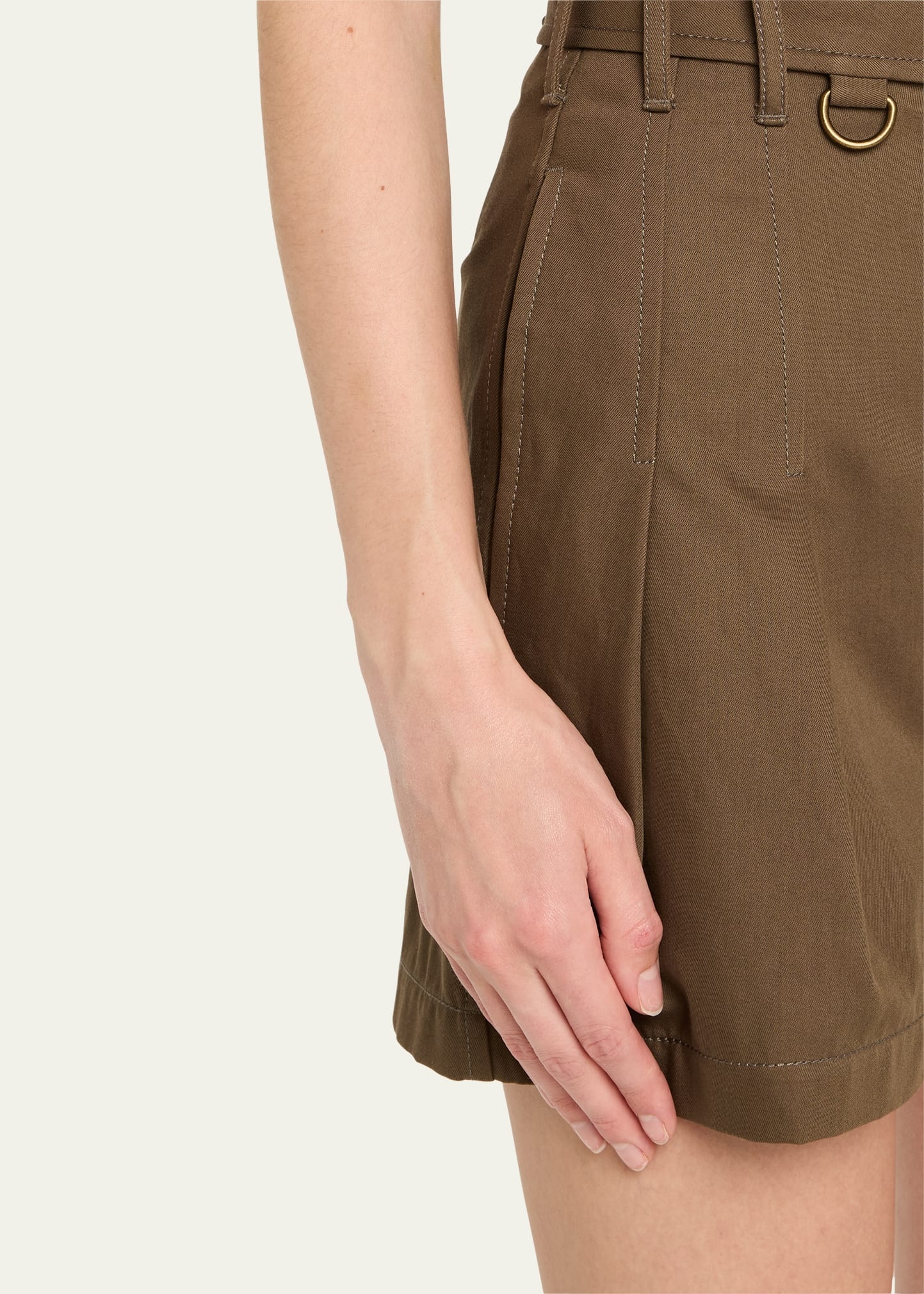 Double-Pleated Military Shorts With Belt - 5