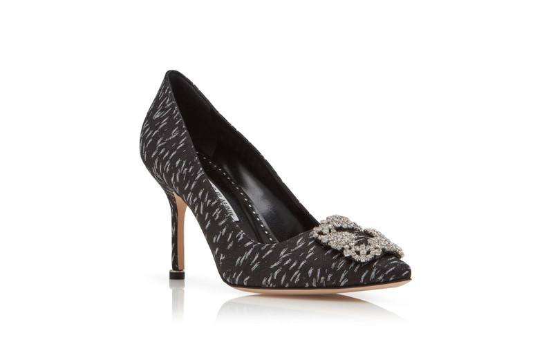 Black Jacquard Jewel Buckle Pumps 3