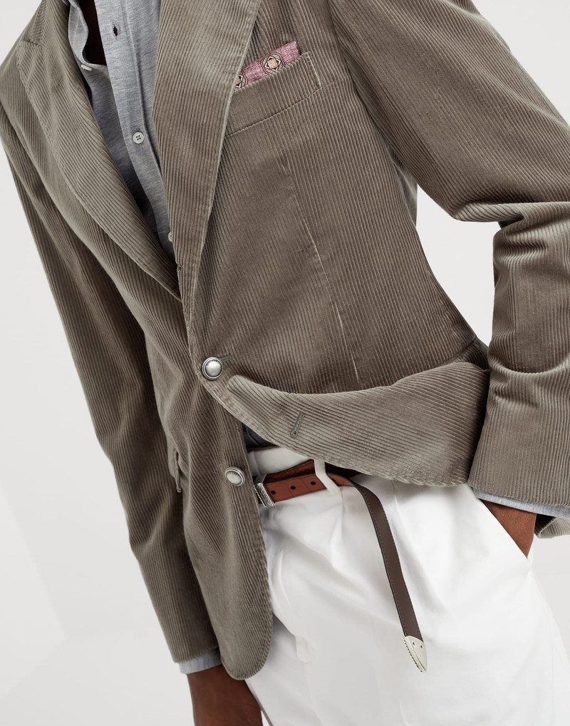 Sea Island cotton corduroy deconstructed blazer with large peak lapels and metal buttons 3