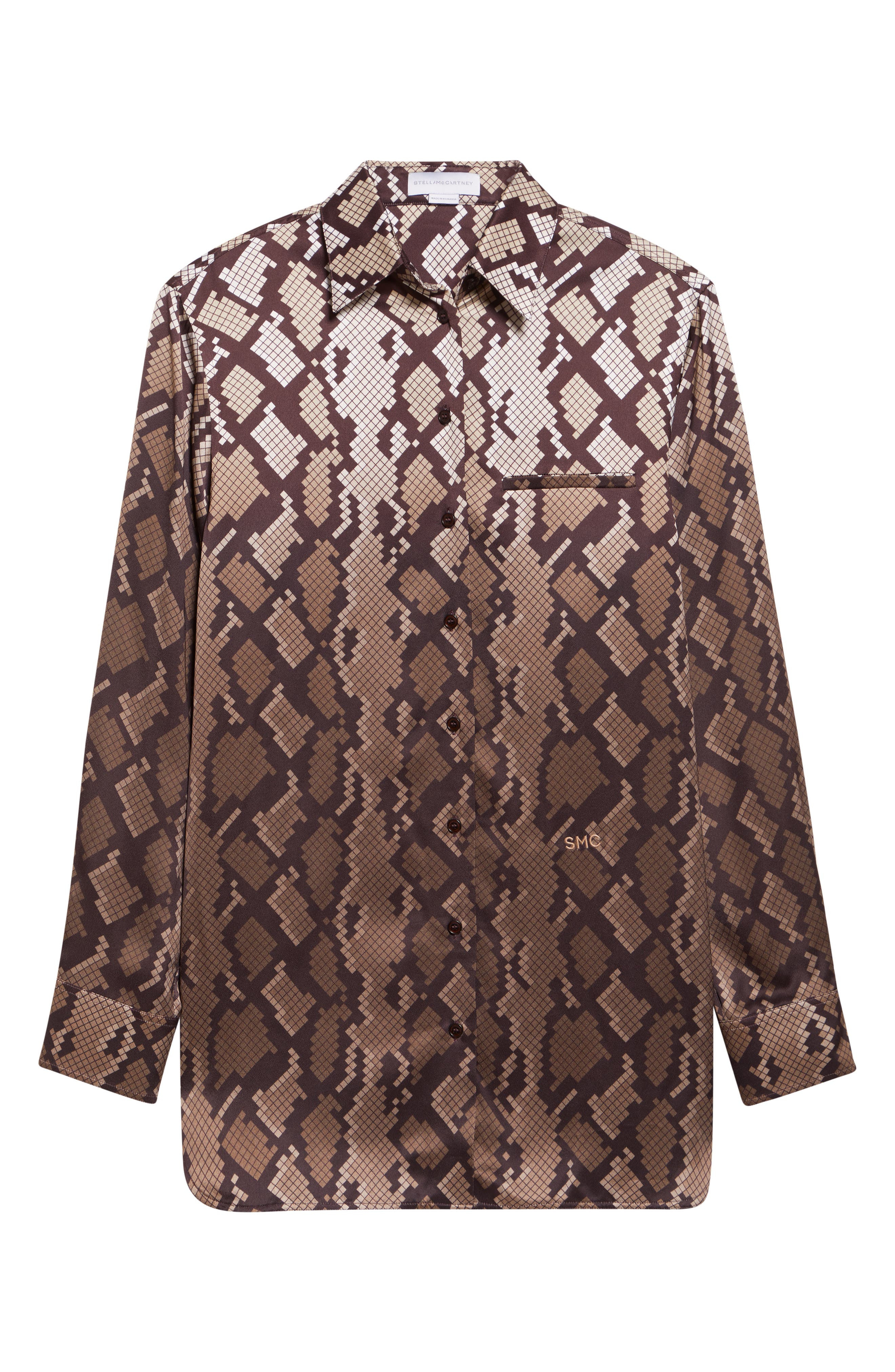 Stella McCartney Snakeskin Print Satin Button-Up Shirt in Natural at Nordstrom - 6