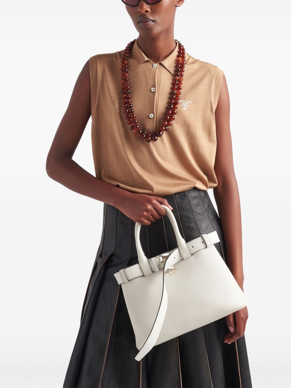 pleated leather midi skirt - 4