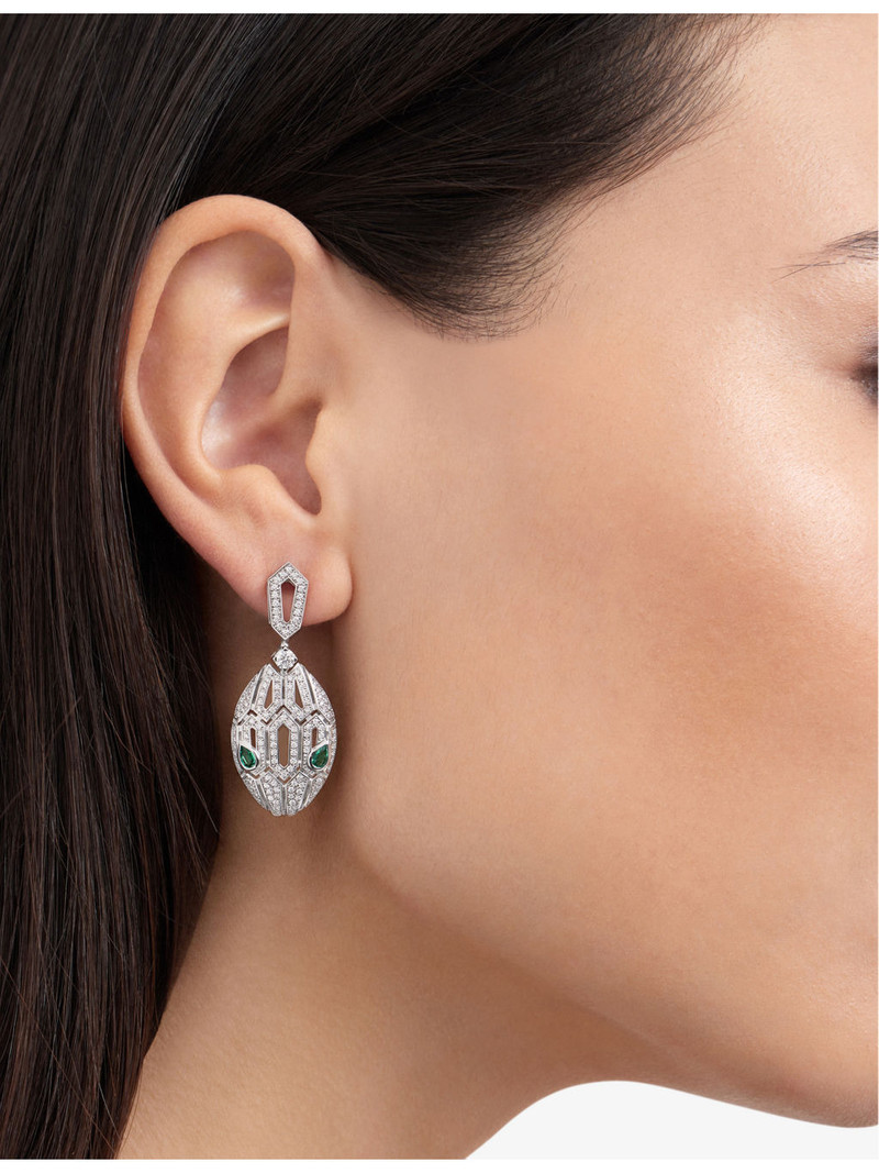 Serpenti Seduttori 18ct white-gold, emerald and diamond earrings 5