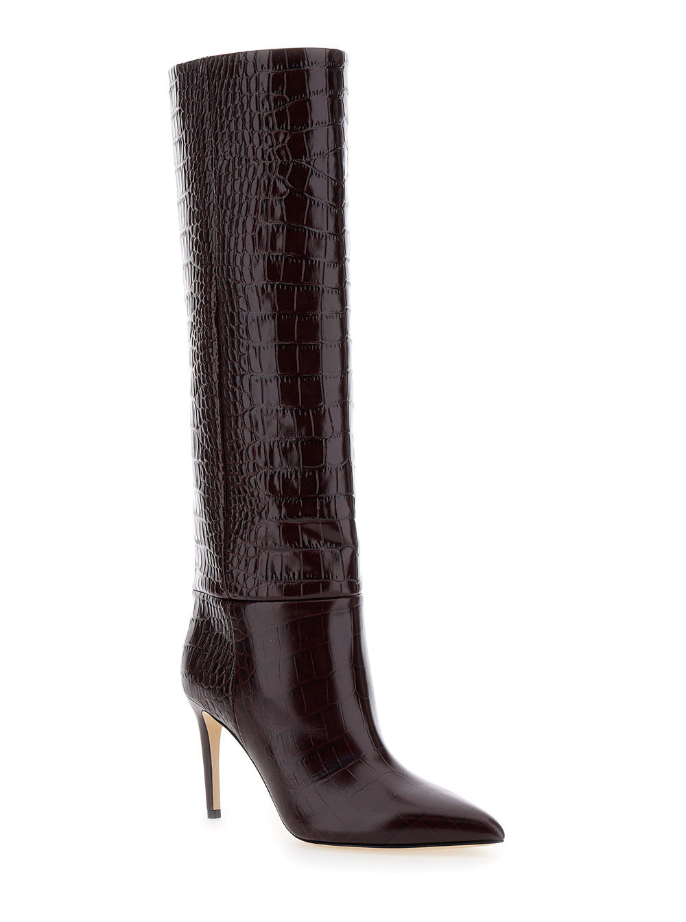 Paris Texas Women Dark Bordeaux High Boots With Stiletto Heel In Croco Embossed Leather Woman - 2