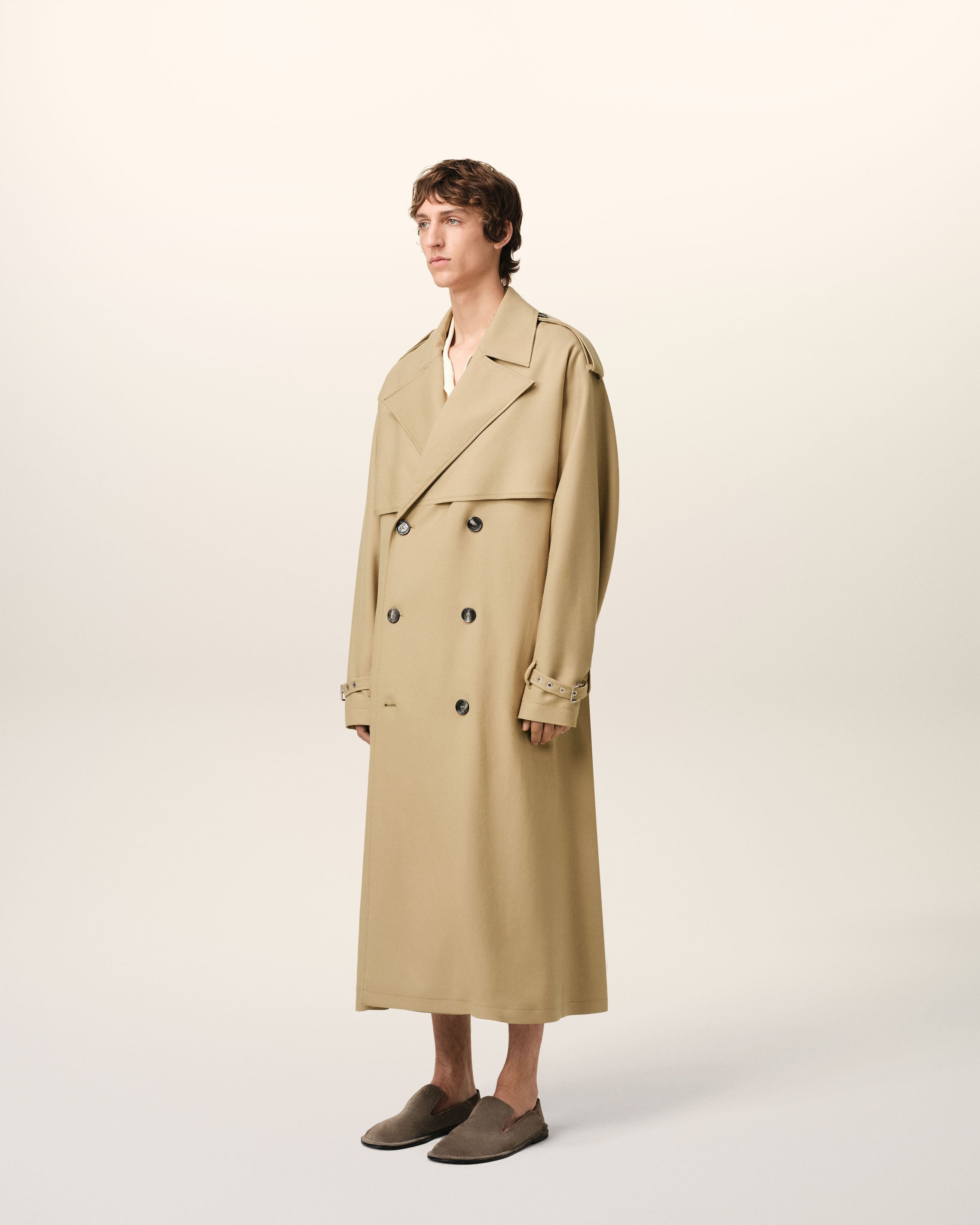 BEIGE WOOL TRENCH COAT - 6