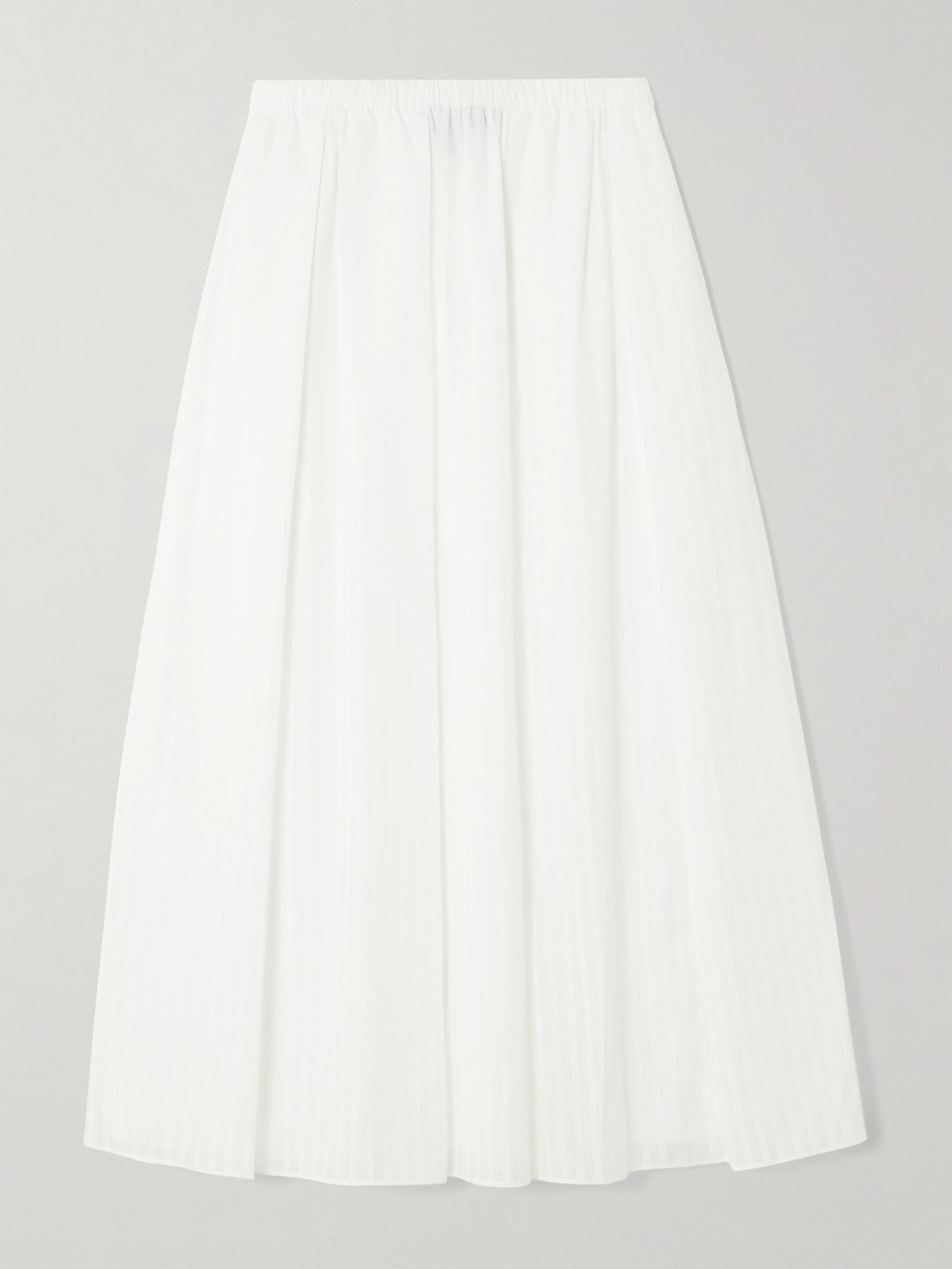 Pleated striped cotton-poplin midi skirt White - 1