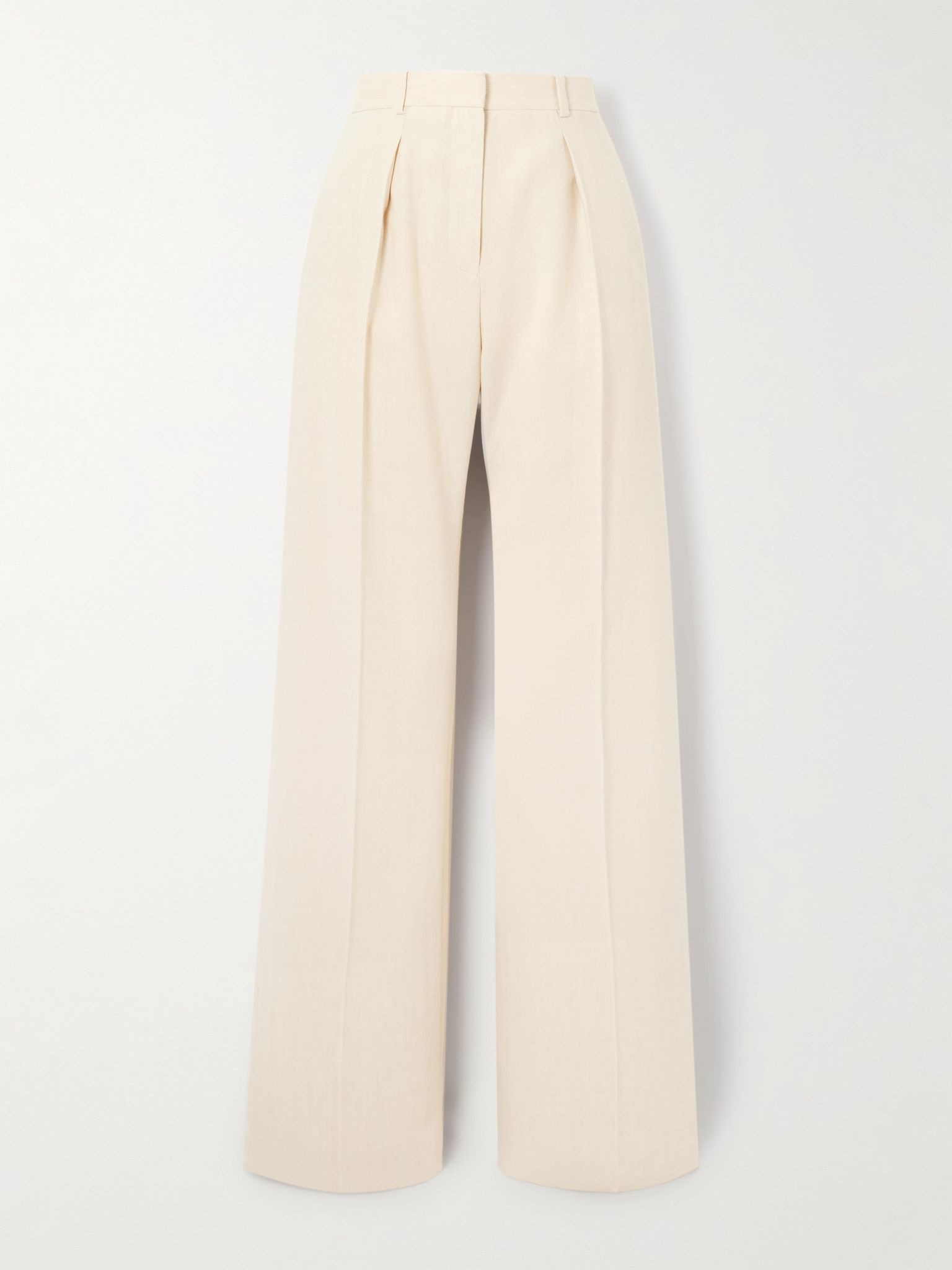 Edward pleated linen and wool-blend twill wide-leg pants Cream - 1