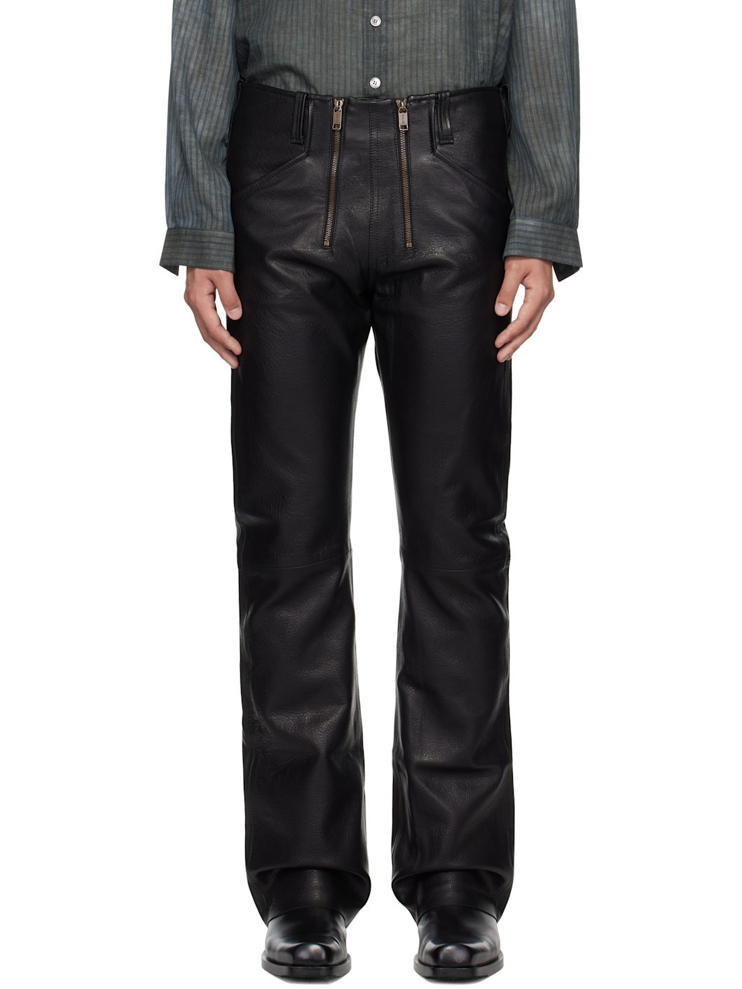 Black German Engineering Leather Pants - 1