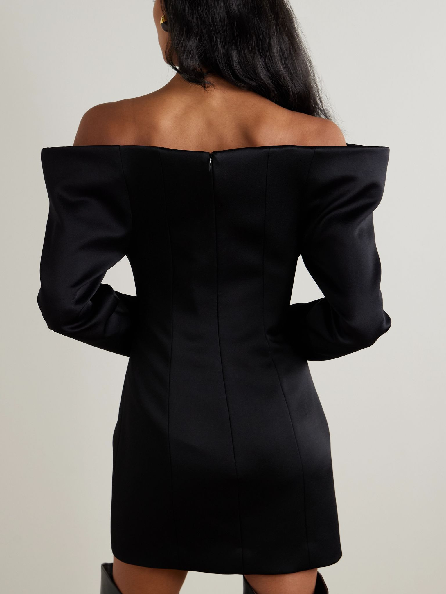 Off-the shoulder stretch-satin mini dress Black - 4