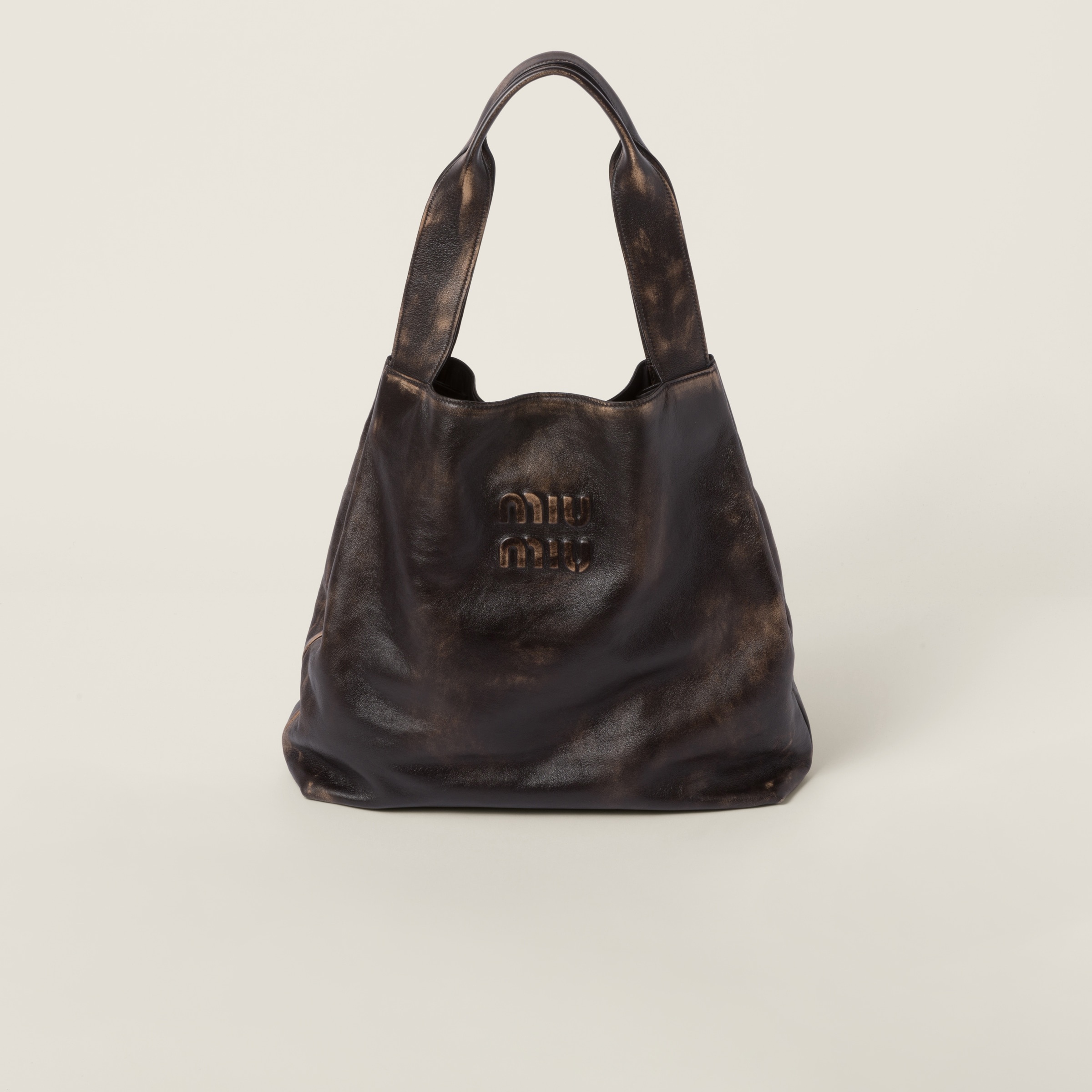 ショルダーバッグ・ポシェット MiuMiu | Nappa hobo bag with logo 5BC119_2F6P_F0V6L_V_OLM Sand/coffee Nappa Hobo Bag With Logo | Miu Miu