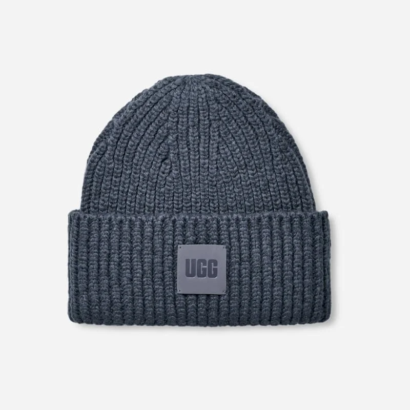 ® Men's Chunky Rib Beanie Polyester Blend in Dark Wave - 1
