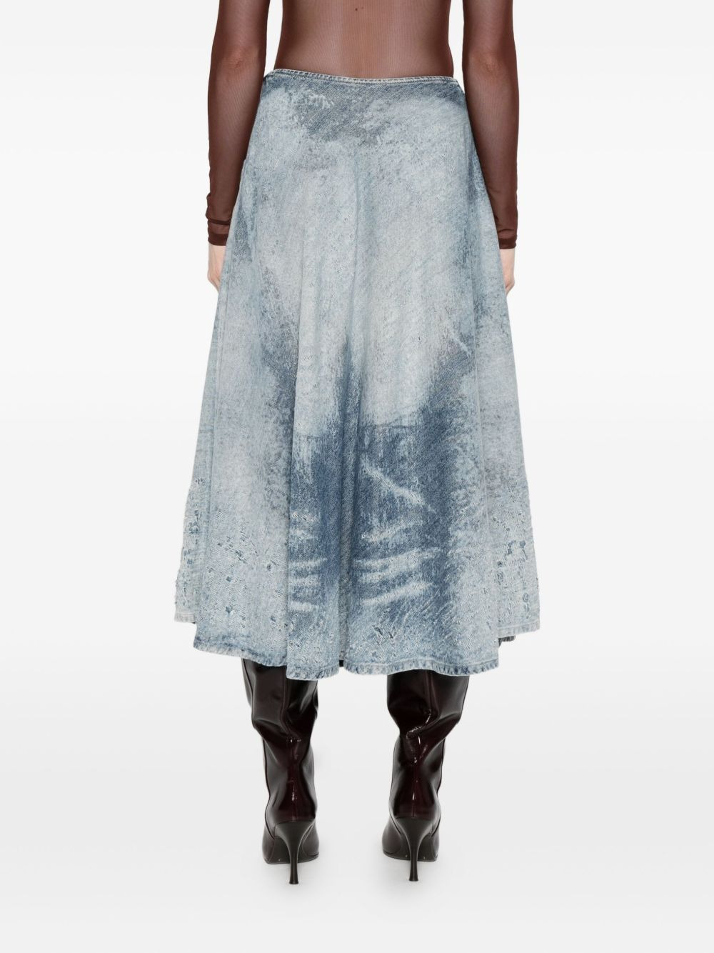 acid-wash logo-plaque denim midi A-line skirt - 4