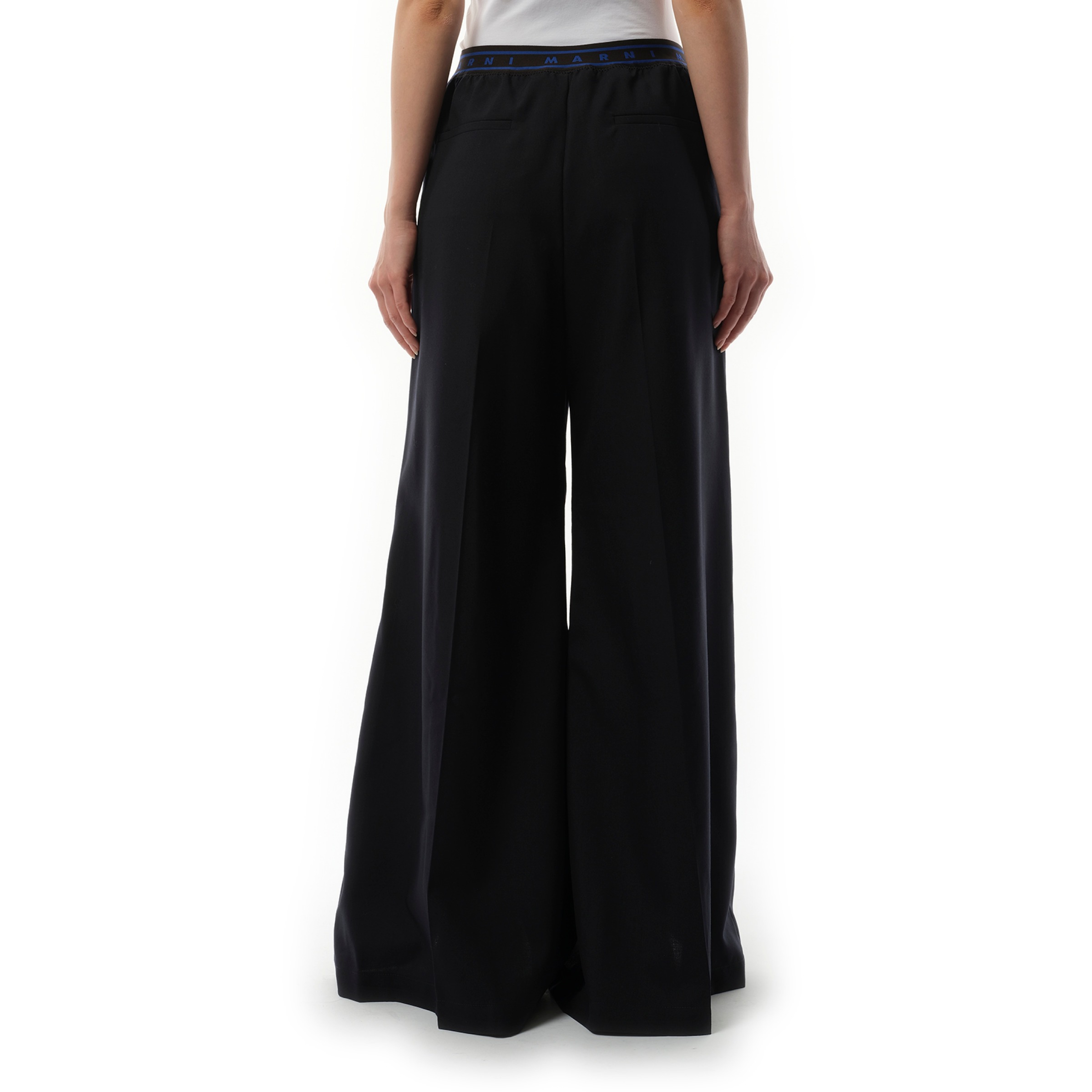 Flared Wool Trousers in Blublack - 6