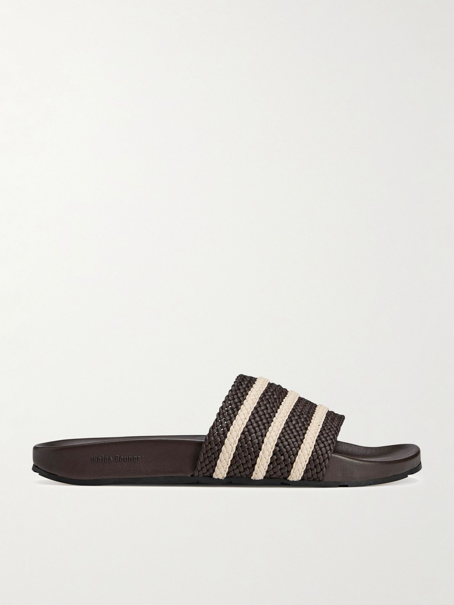 + Wales Bonner Adilette Striped Woven Leather Slides Dark brown - 1