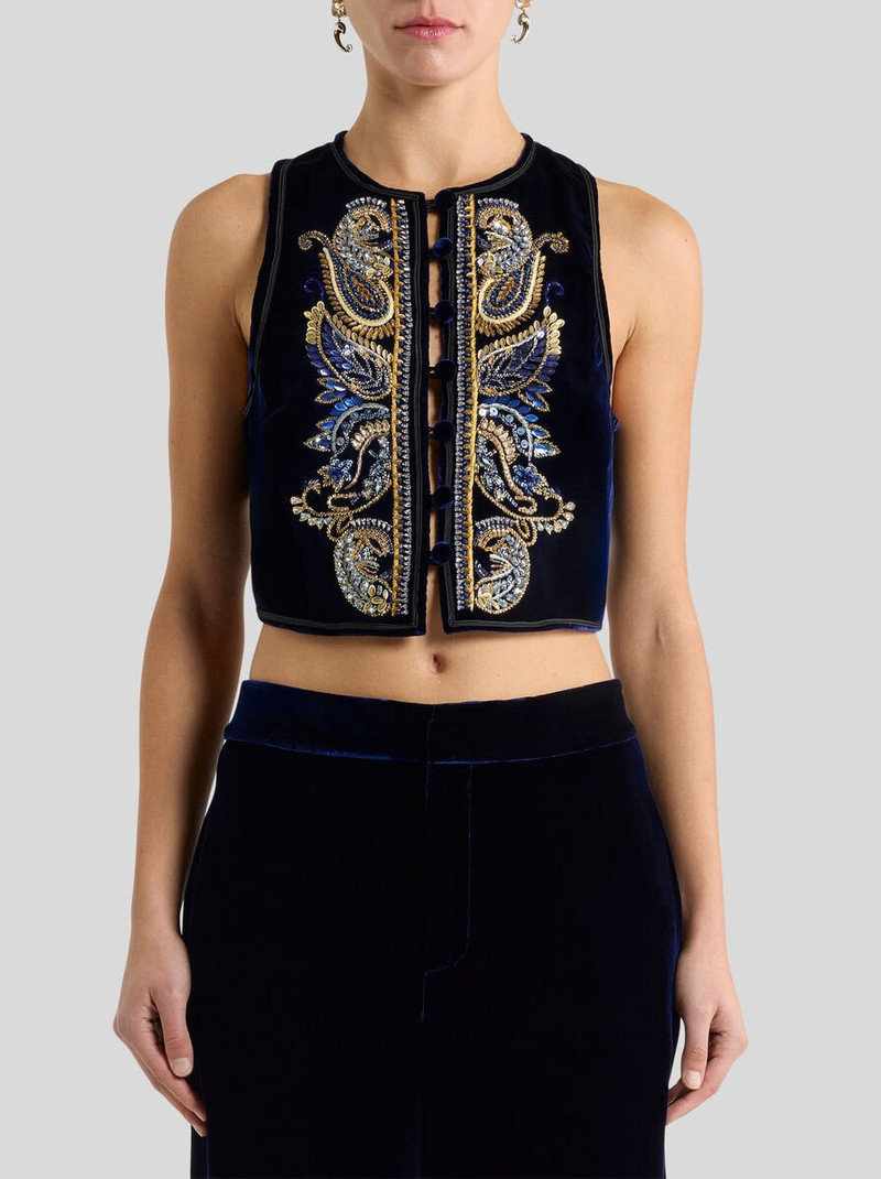 CROPPED VELVET WAISTCOAT WITH PAISLEY FOLIAGE EMBROIDERY 2