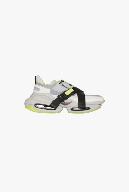 White and neon yellow leather and knit B-Bold low-top sneakers with straps - 1