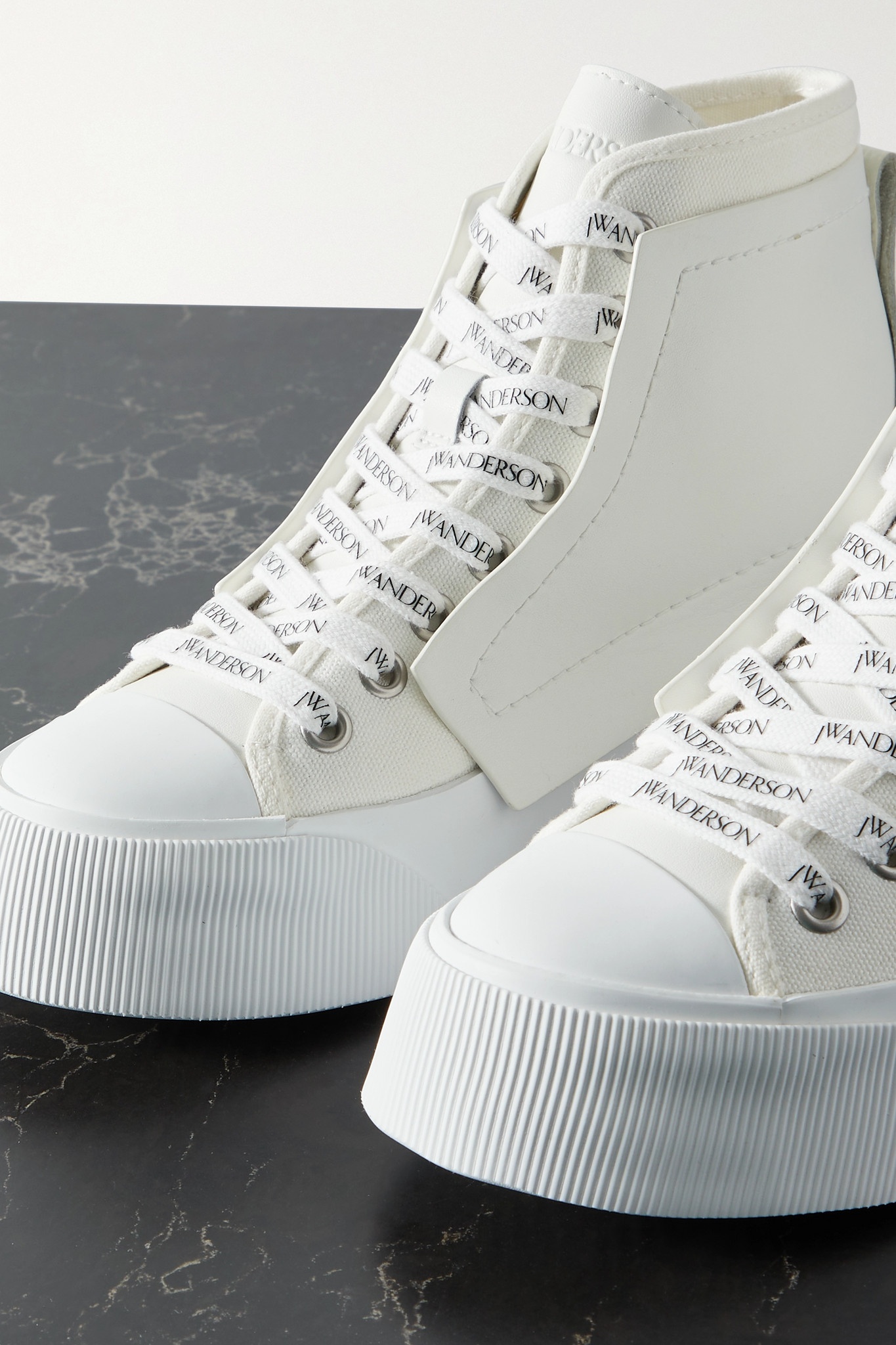 Paneled leather and canvas high-top sneakers - 4