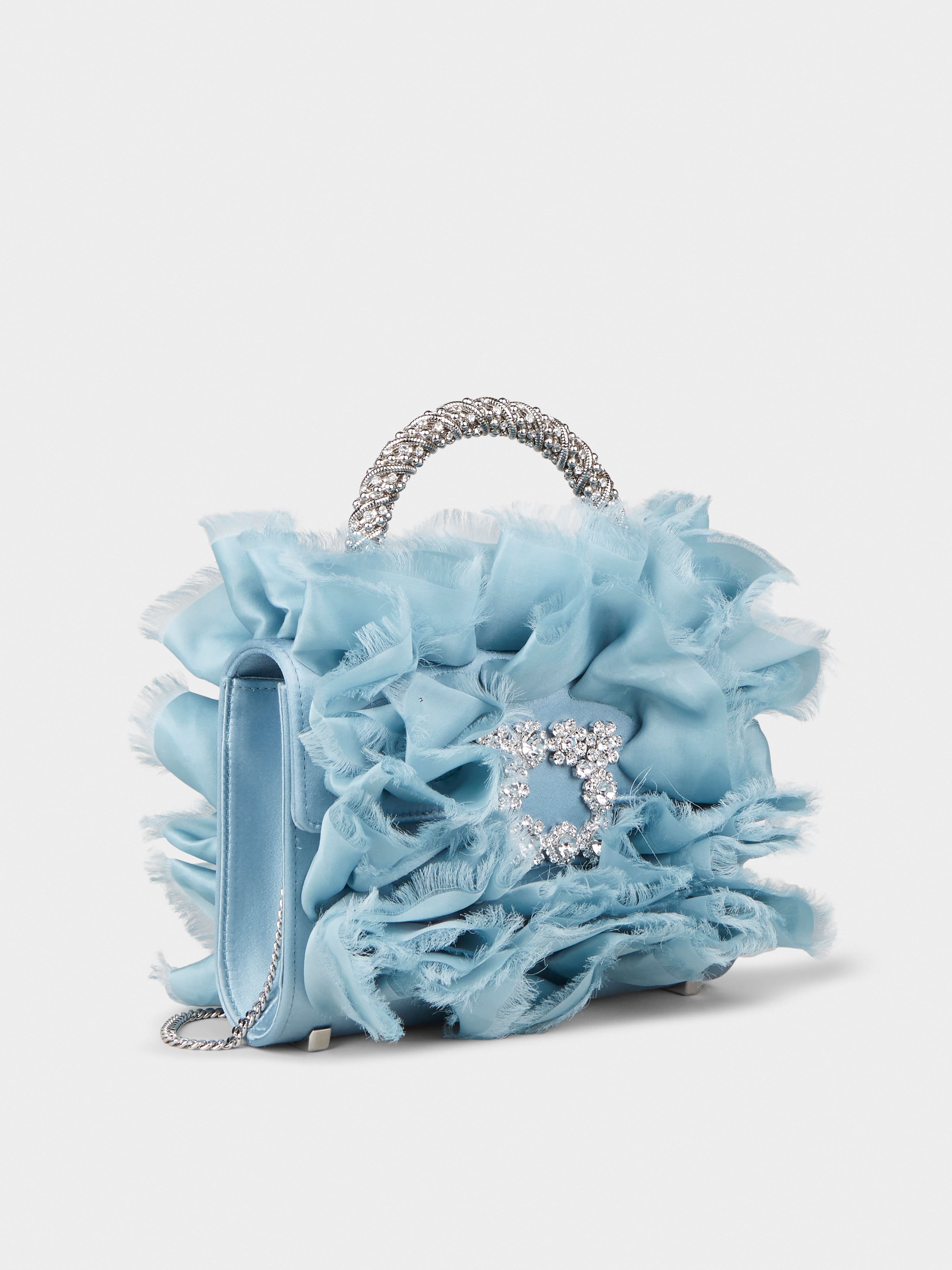 Rouches Jewel Mini Flower Strass Buckle Clutch Bag in Fabric - 3