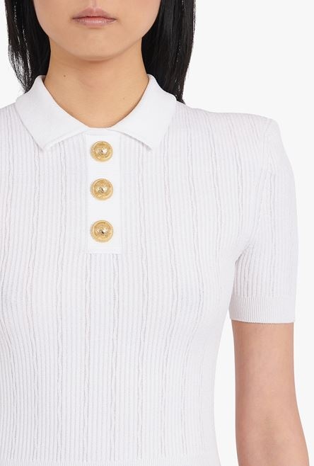 Short white knit dress with gold-tone buttons - 6