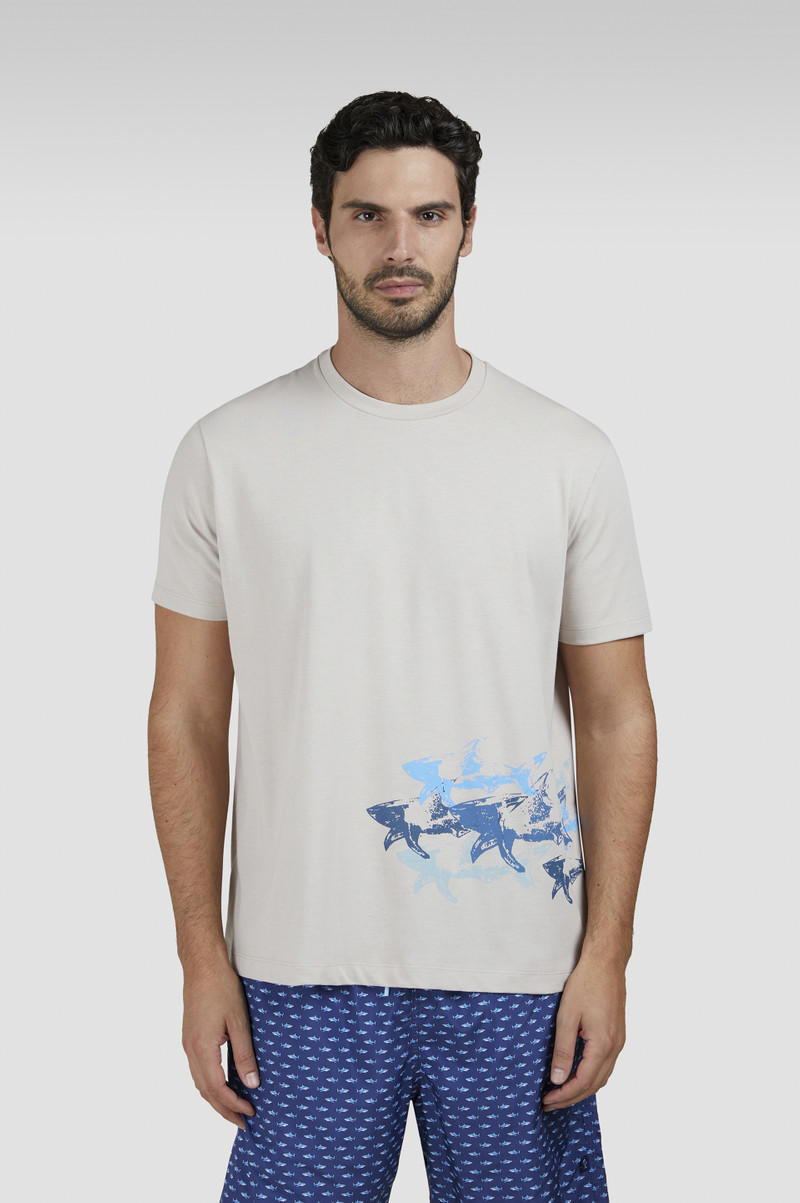 COTTON JERSEY T-SHIRT WITH DISTRESSED SHARKS PRINT 7