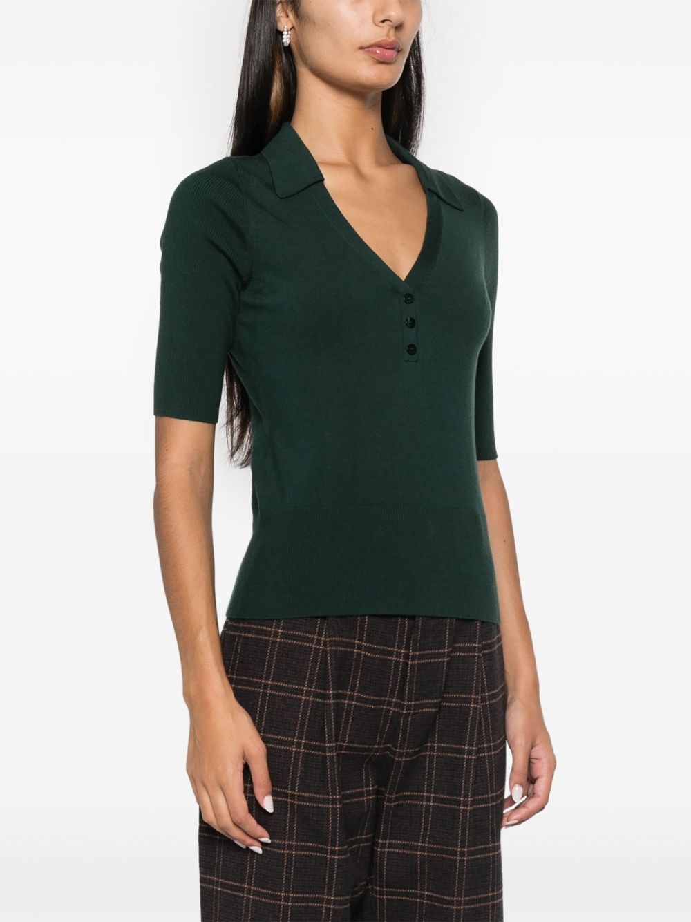 ribbed-knit polo top - 3