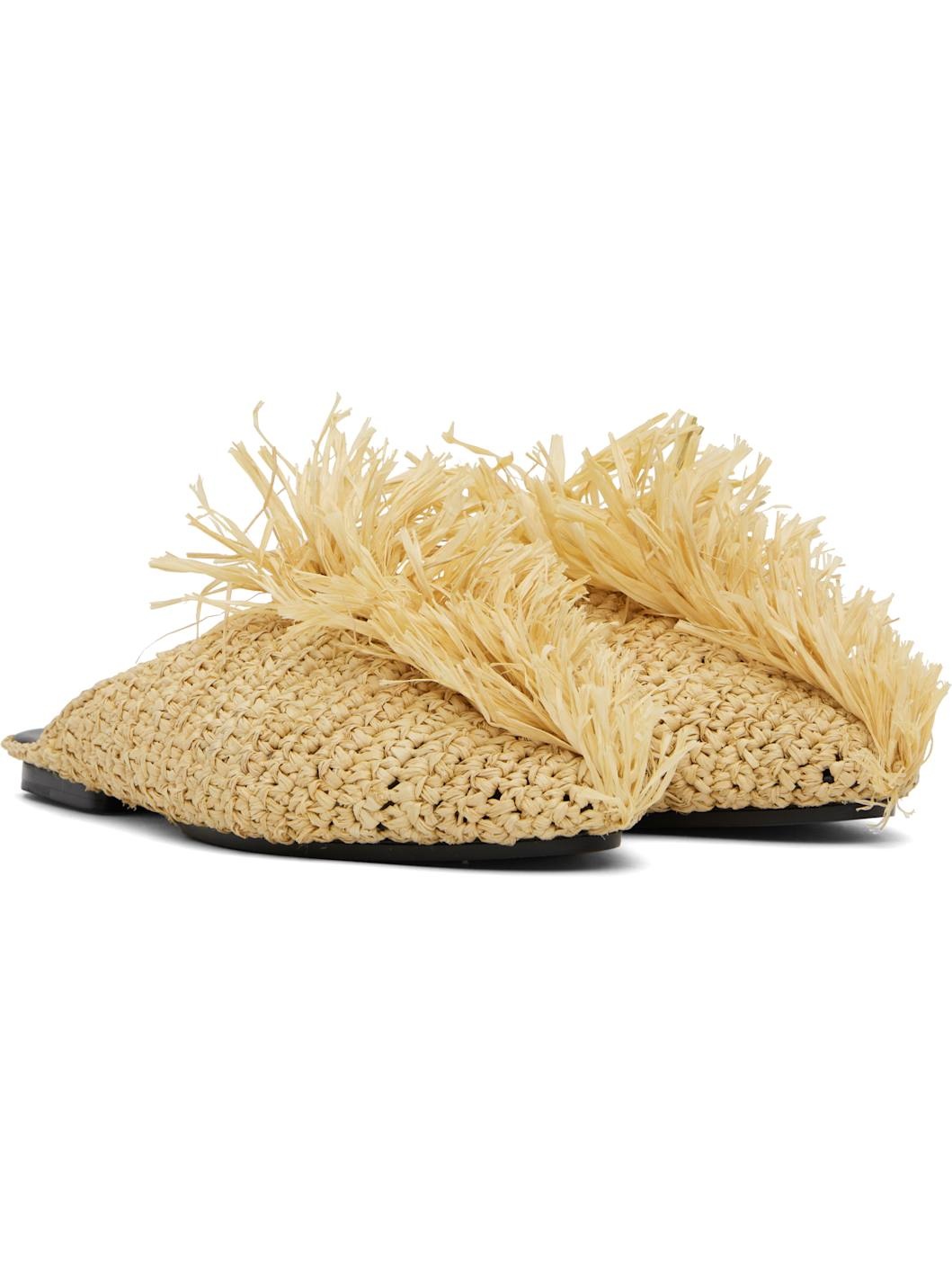 Beige Raffia Slippers - 4