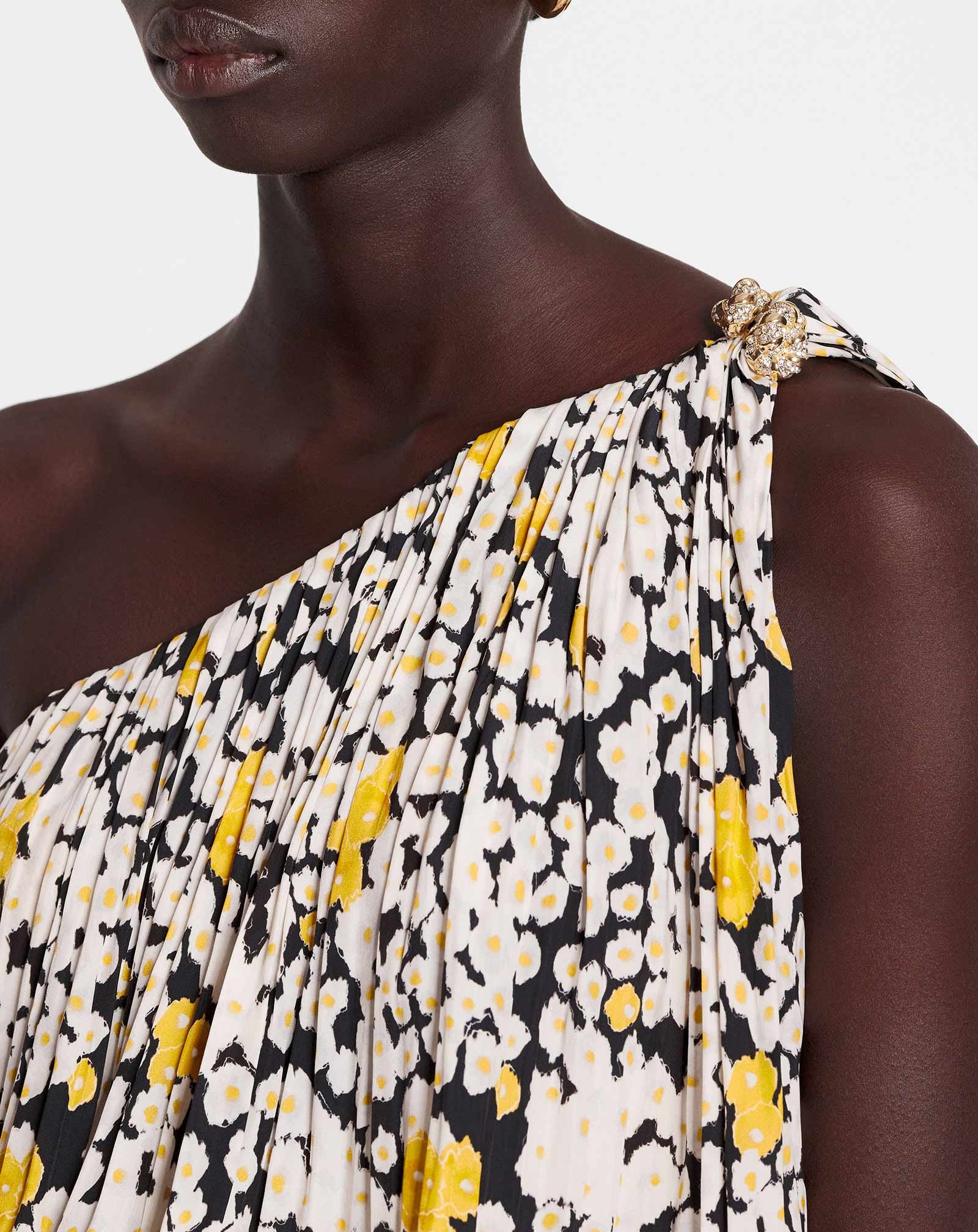 PRINTED CHARMEUSE ASYMMETRIC DRESS WITH RUFFLES - 5