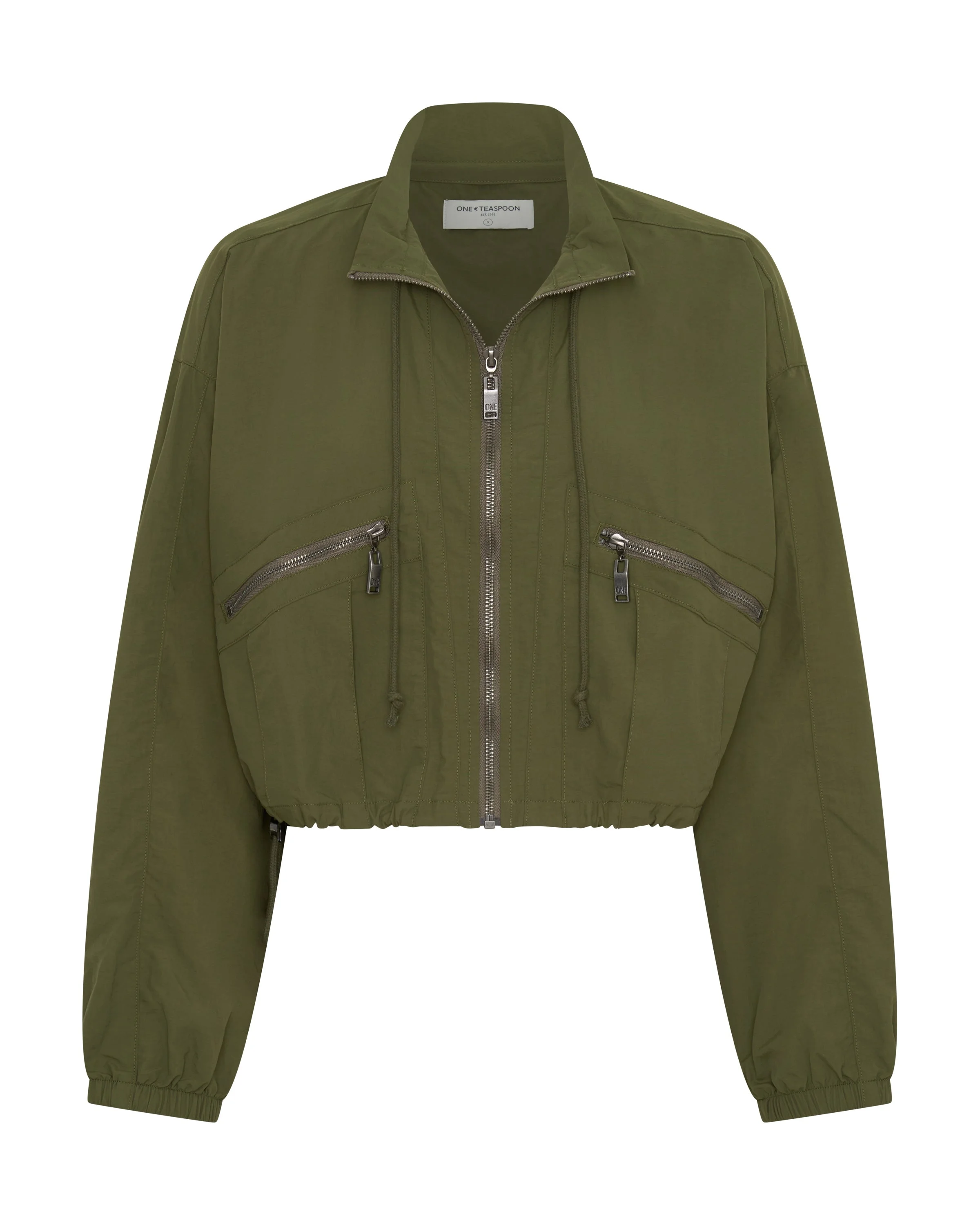 Drift Cropped Bubble Hem Jacket - Khaki - 1