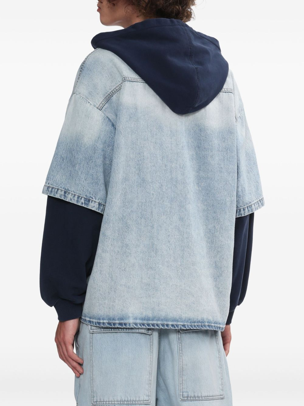 zip-up hooded denim jacket - 3
