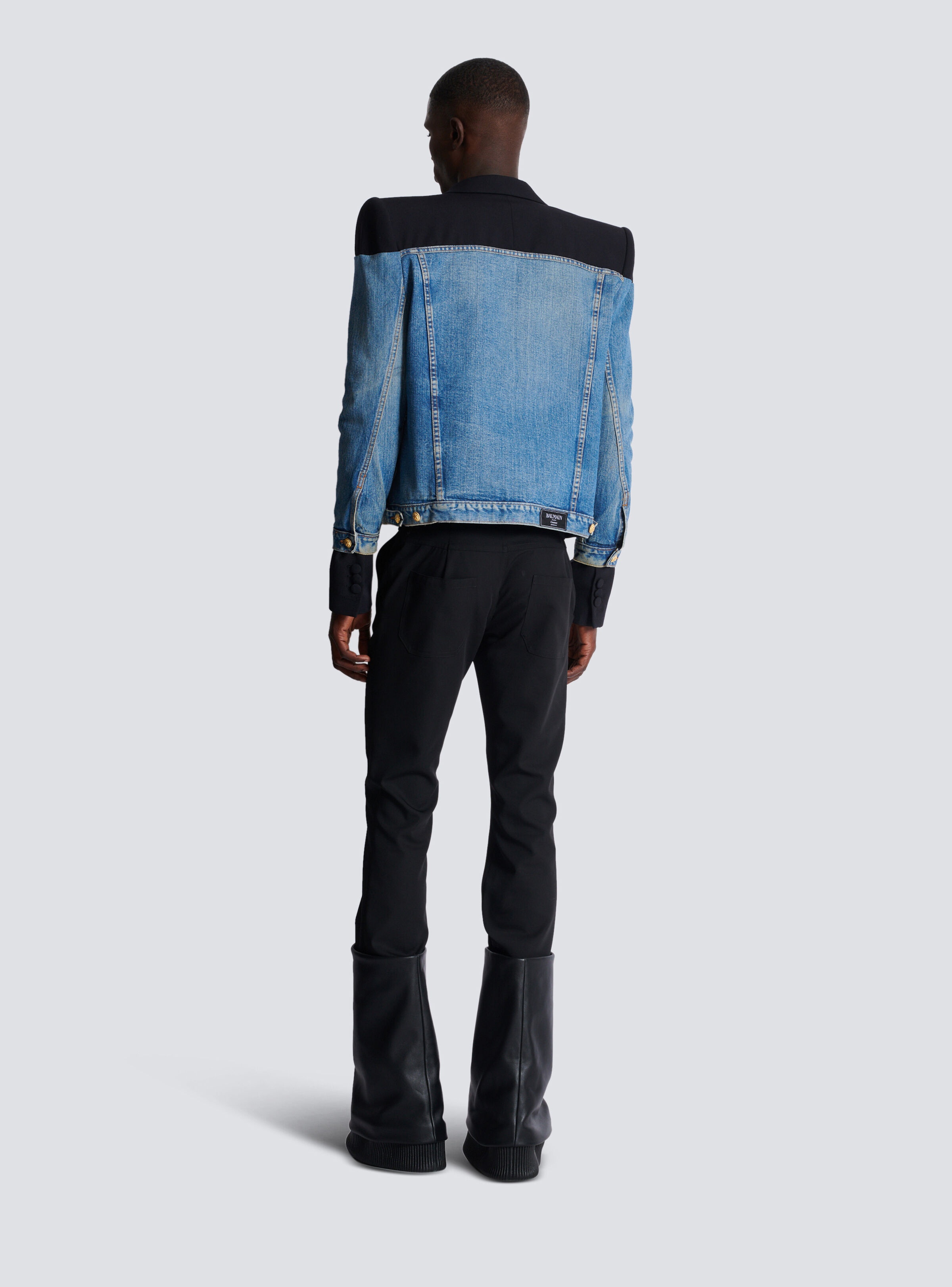 Cropped denim and grain de poudre jacket - 4