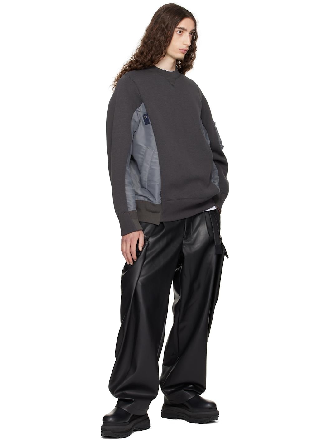 Gray Sponge Sweat & Nylon Twill Sweatshirt - 4