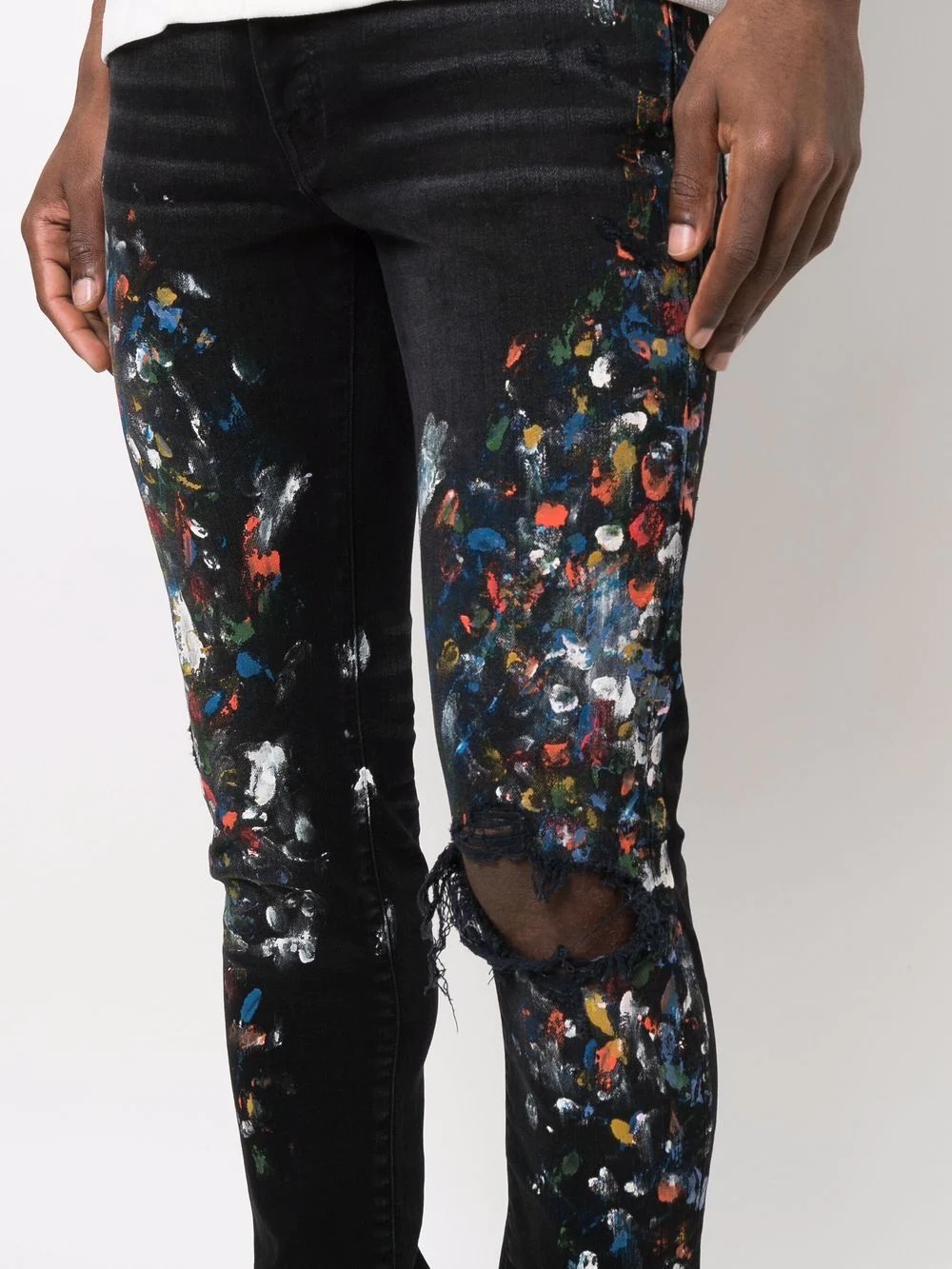 paint print distressed skinny jeans - 5