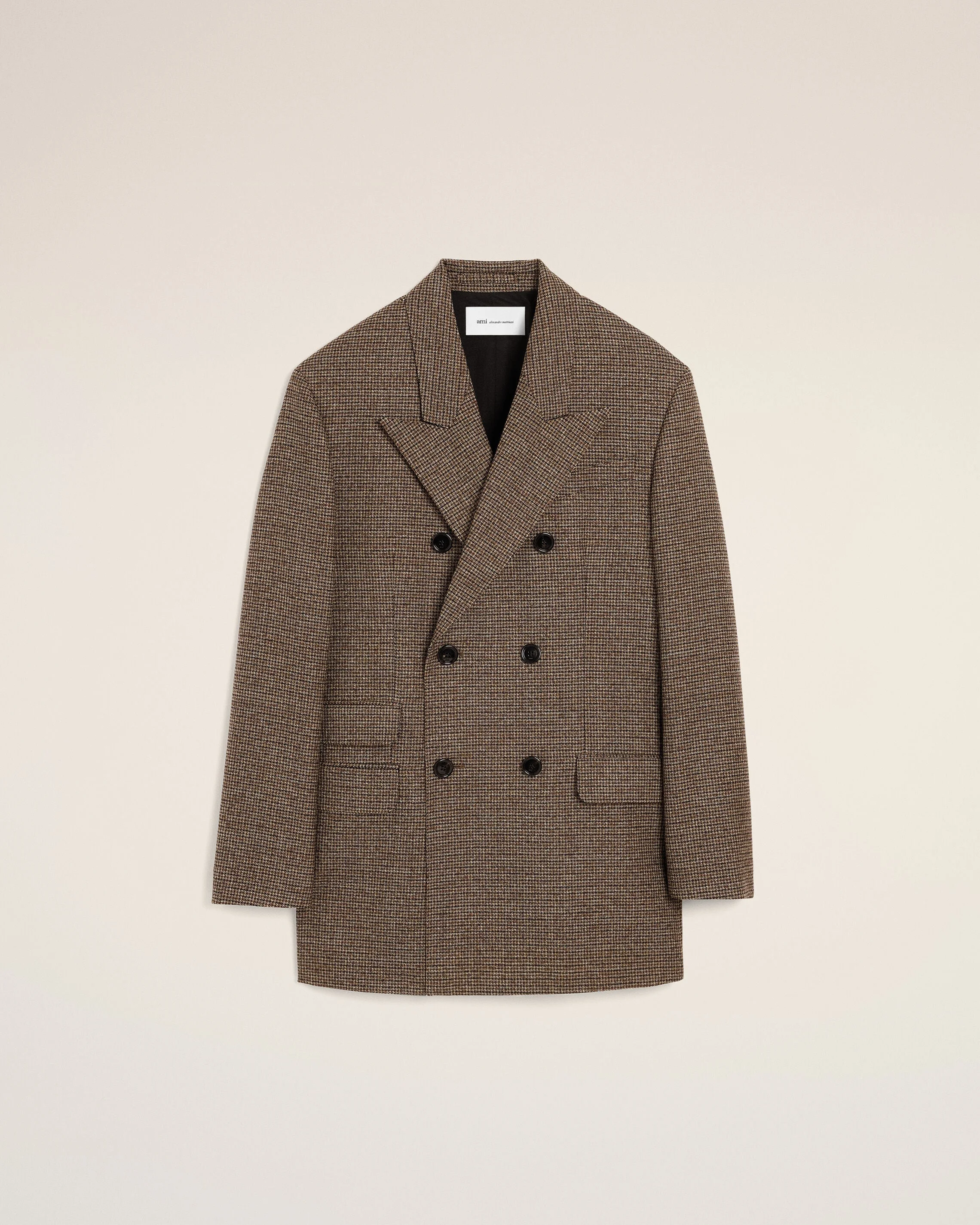 BROWN DOUBLE BREASTED HOUNDSTOOTH WOOL BLAZER - 1