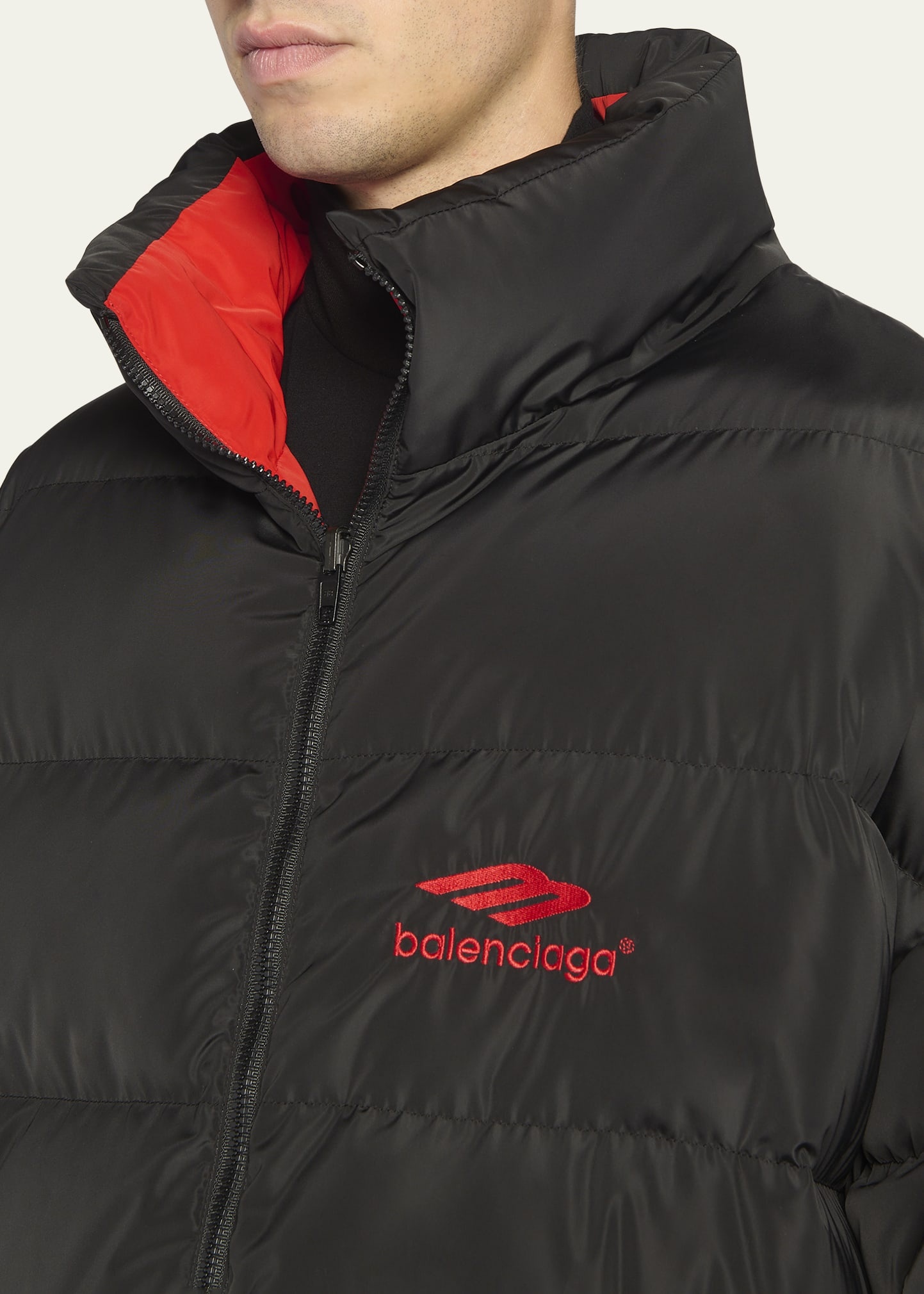 BALENCIAGA Men's Stand-Collar Oversized Puffer Jacket