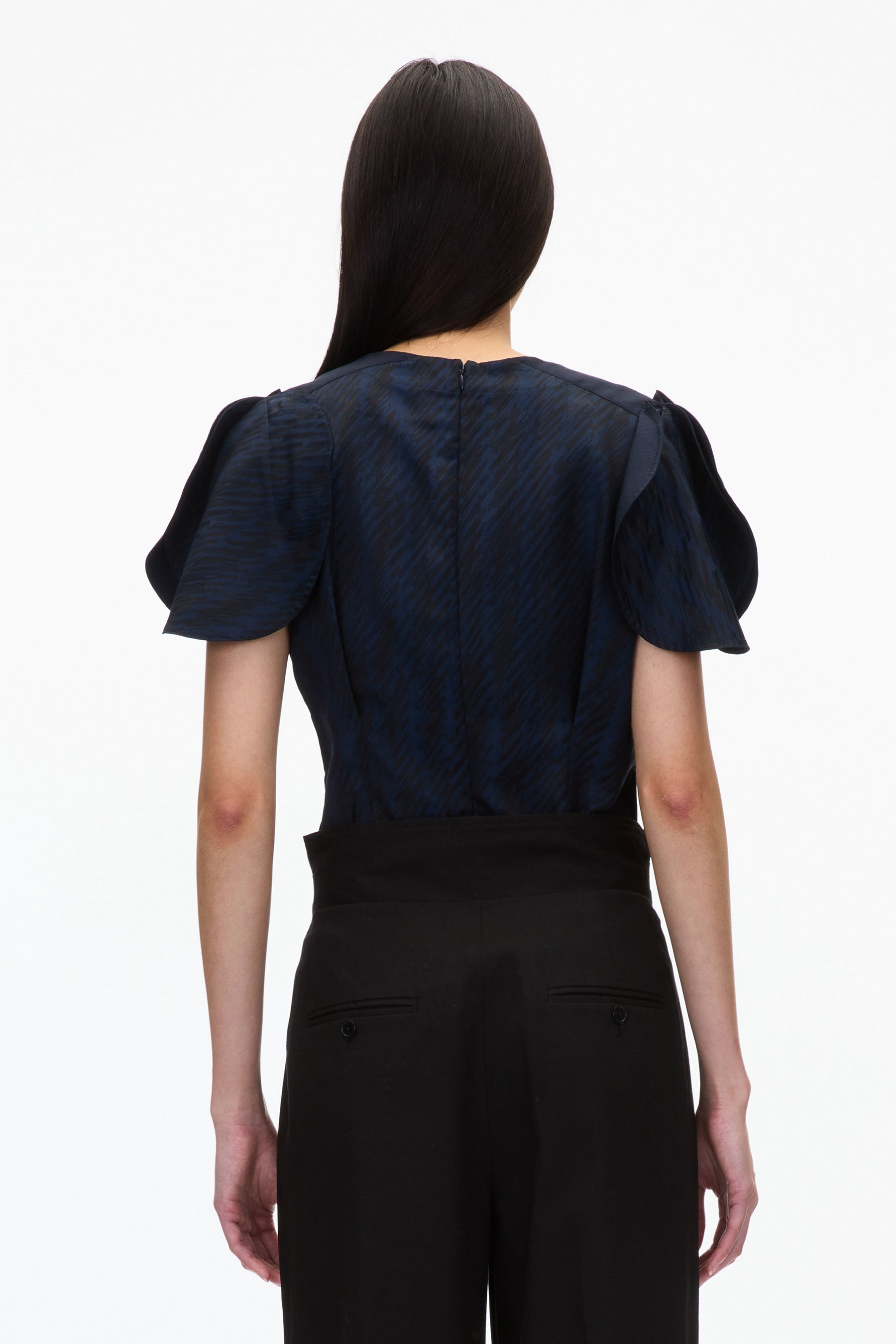 Jacquard Petal Sleeve Blouse - 3