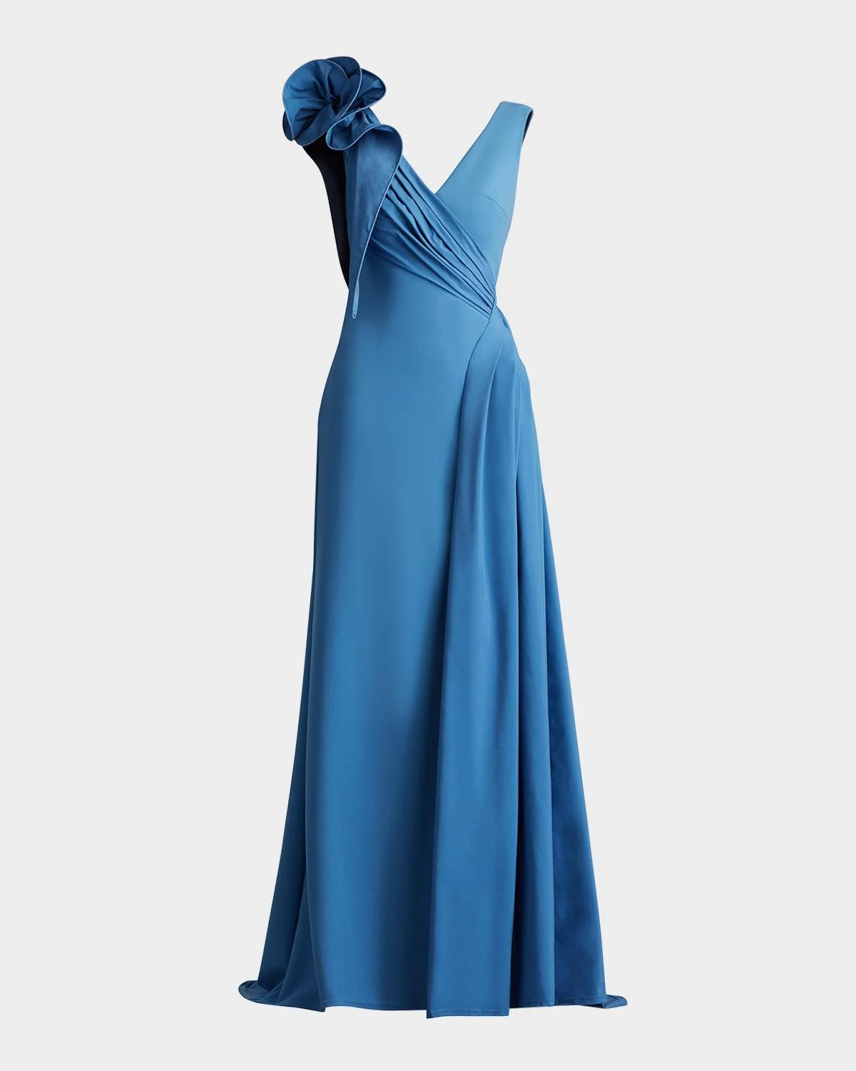 Sleeveless Draped Ruffle Crepe Gown - 1