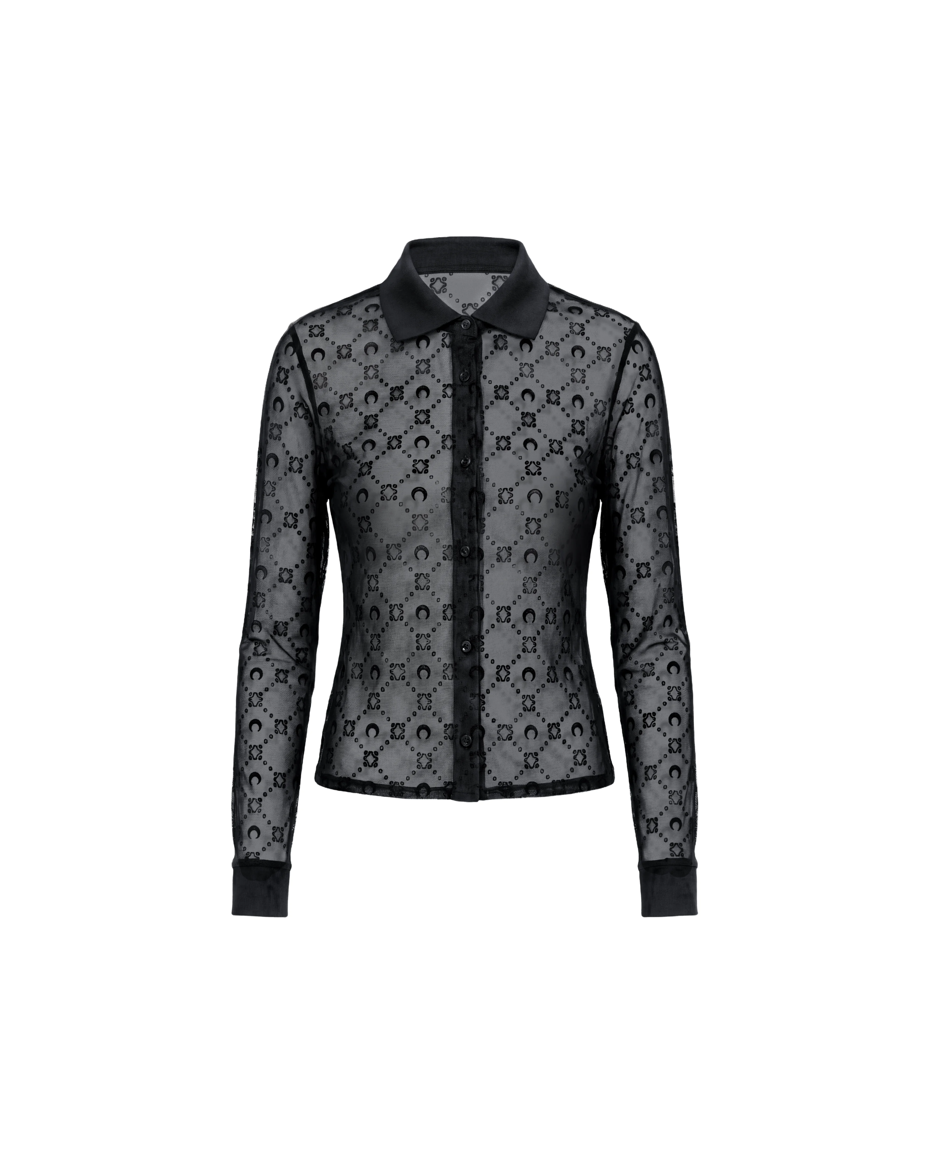 MOONOGRAM MESH FLOCK LONG SLEEVES POLO SHIRT - 1