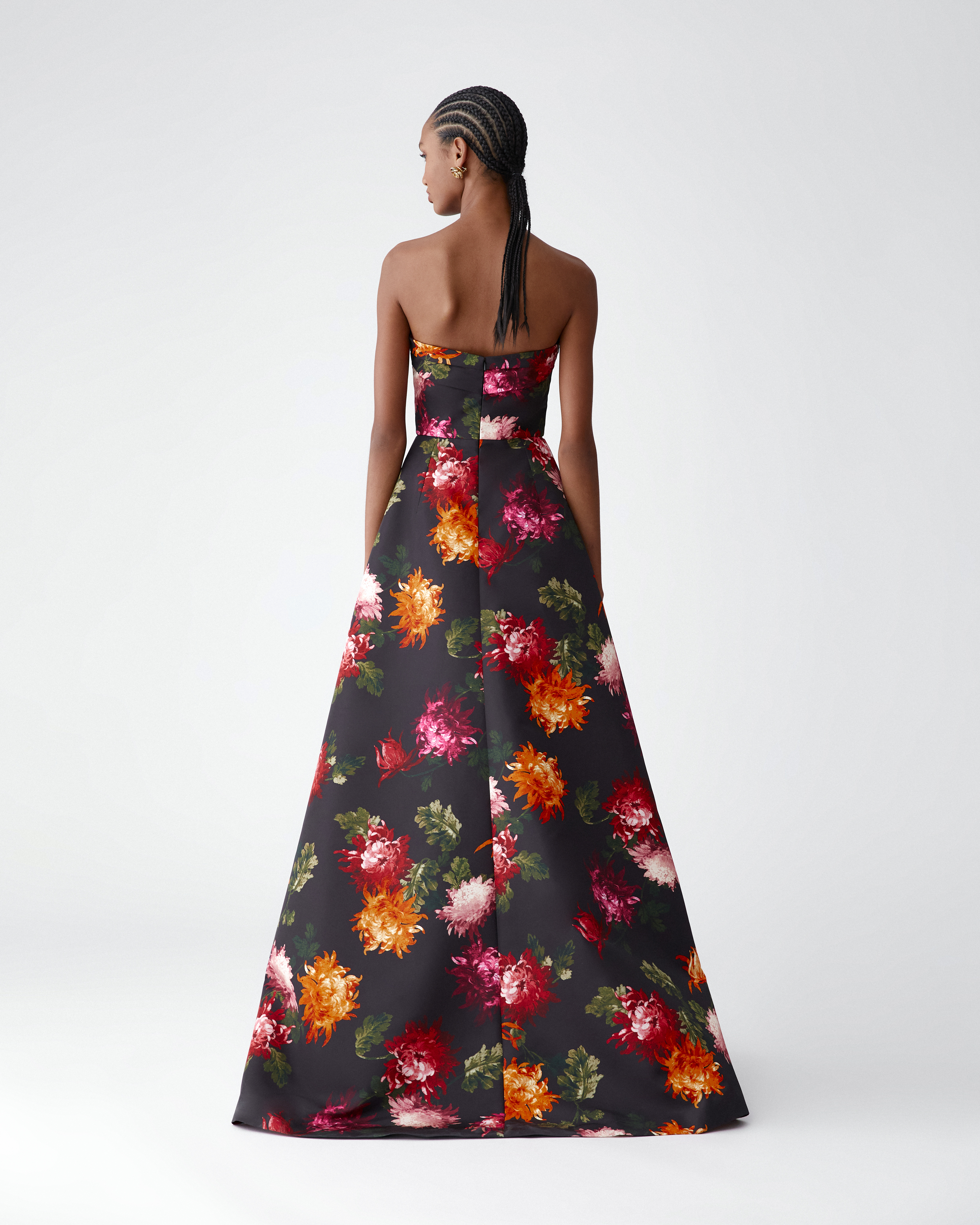 Chrysanthemum-Print Strapless Gown - 3