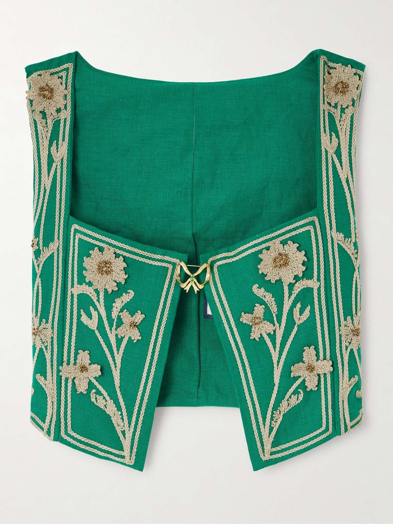 Coralina Esmeralda appliquéd embroidered linen bustier top - 1