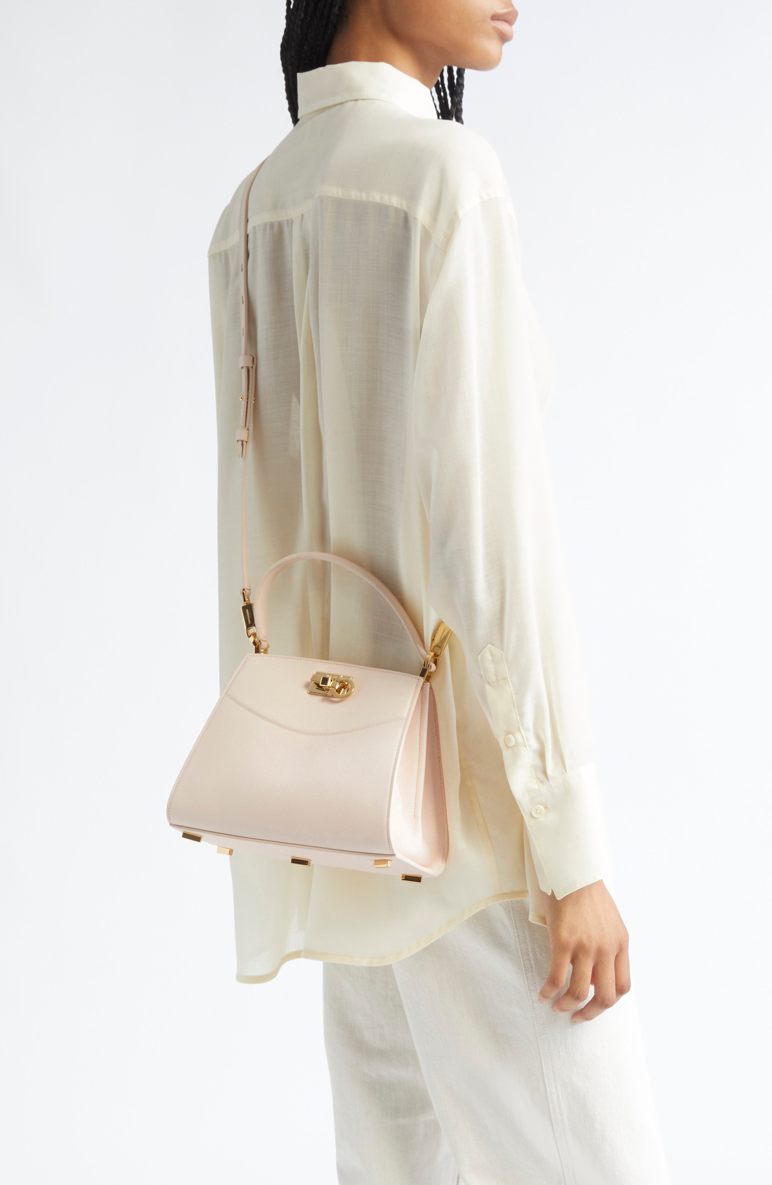 FERRAGAMO Small Studio Box Leather Top Handle Bag in Ballet at Nordstrom - 2