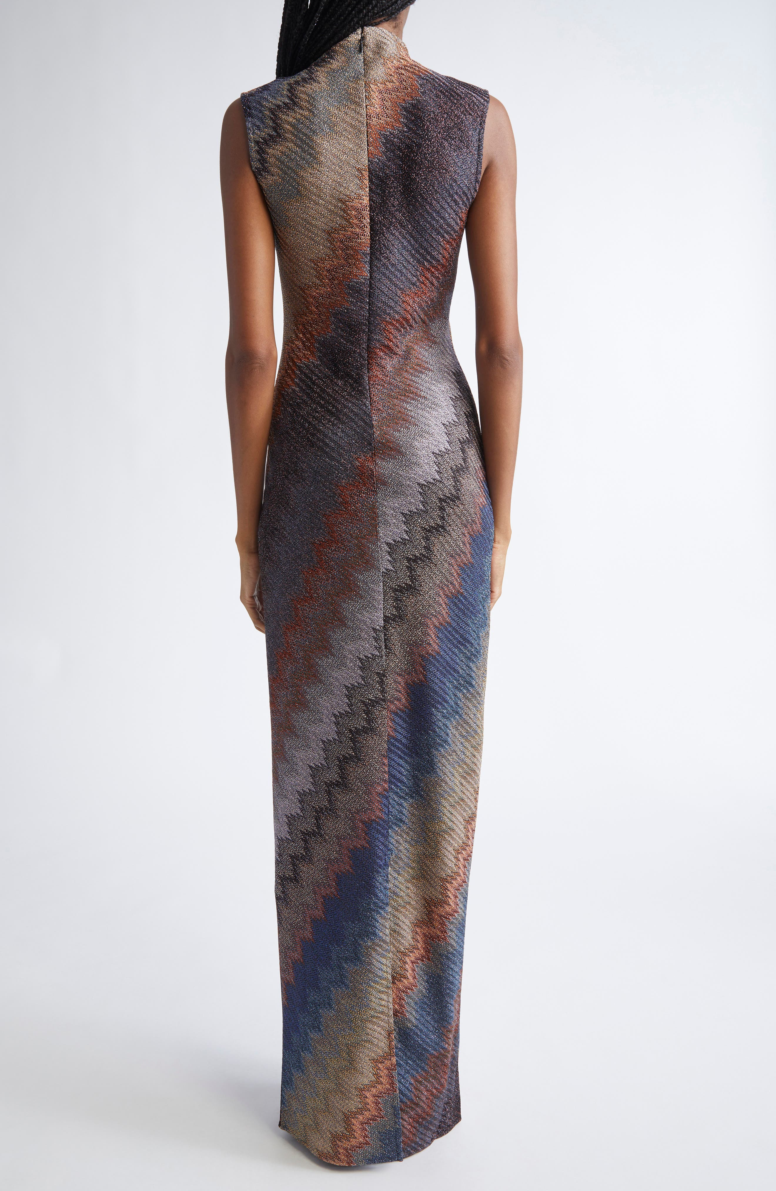 Missoni Metallic Zigzag Stripe Sleeveless Knit Dress in Blue Tones On Dark Base at Nordstrom - 2