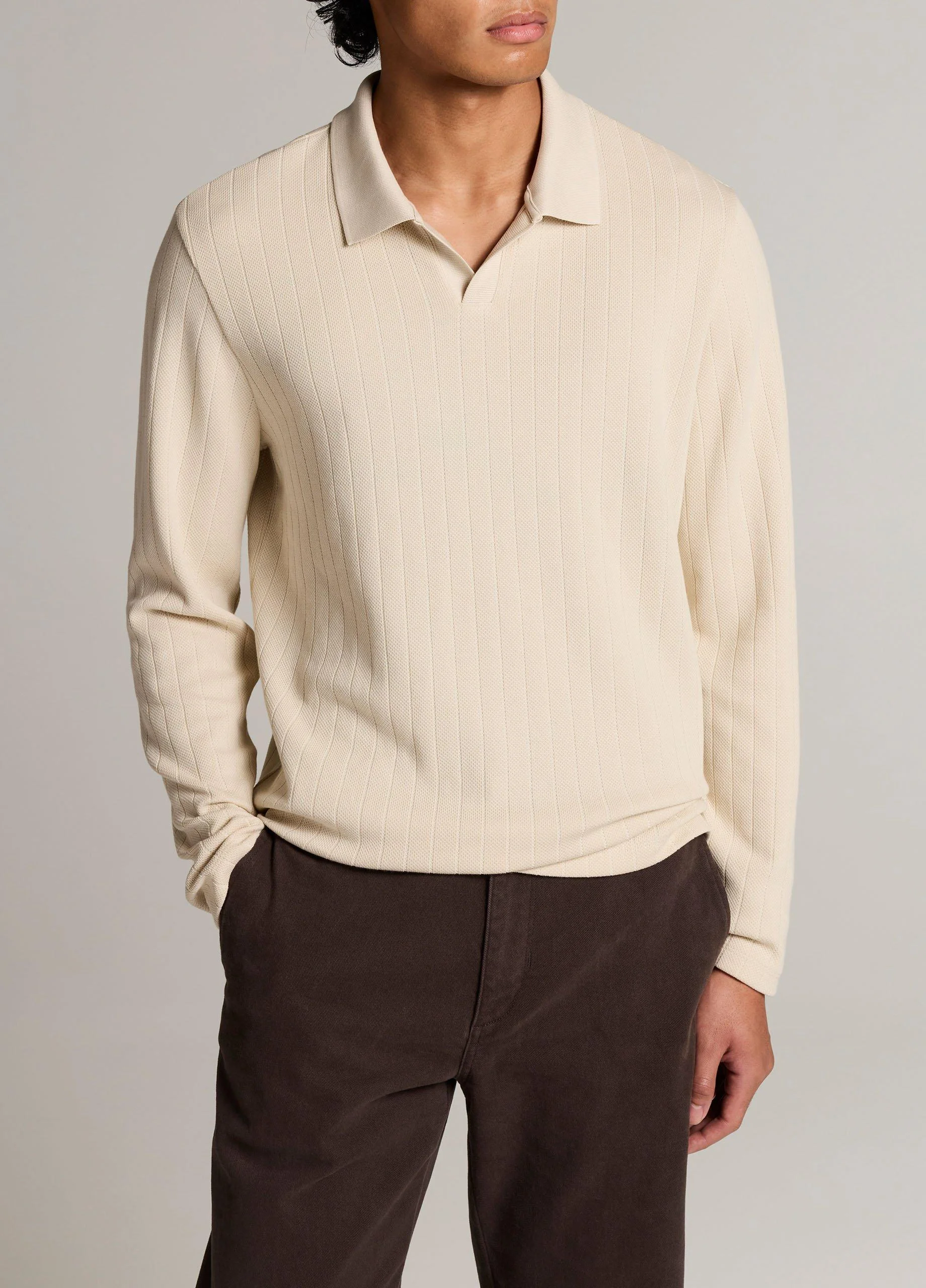 Drop-Needle Pima Cotton Johnny-Collar Shirt - 1